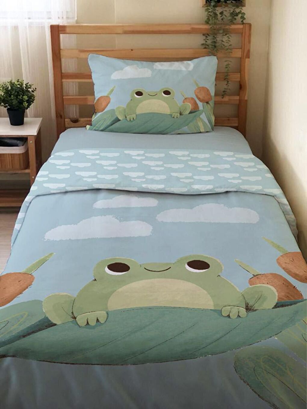 Kaplumbağa Desenli Çarşafsız 2'li Takım Baskılı Tek Kişilik Nevresim Takımı Mavi 160x220 cm