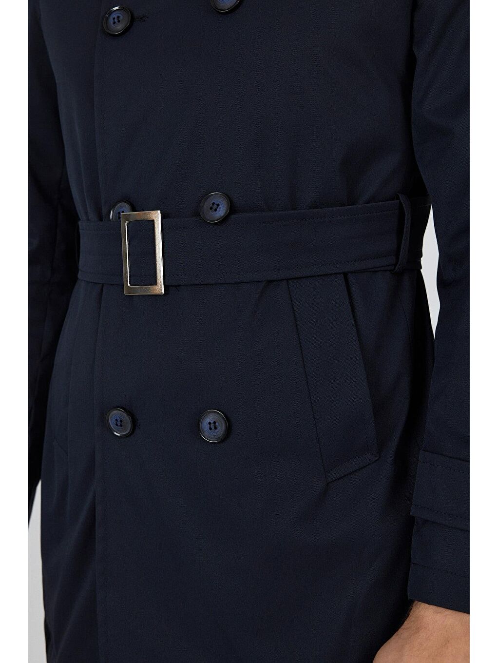 Koyu Lacivert Mono Yaka Düz Classic Slim Fit Pardesü 1006250105-6