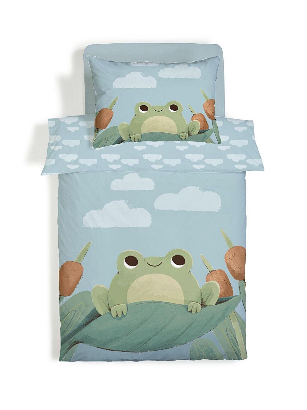 Kaplumbağa Desenli Çarşafsız 2'li Takım Baskılı Tek Kişilik Nevresim Takımı Mavi 160x220 cm-1