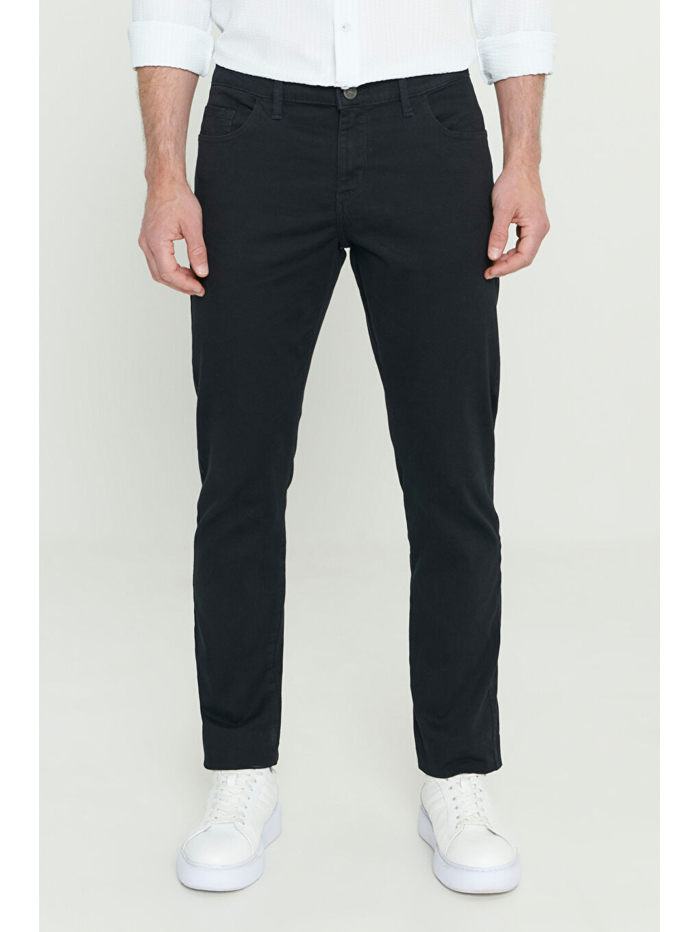 Erkek Siyah Slim Fit Dar Kesim 5 Cep Pamuklu Esnek Chino Pantolon-1