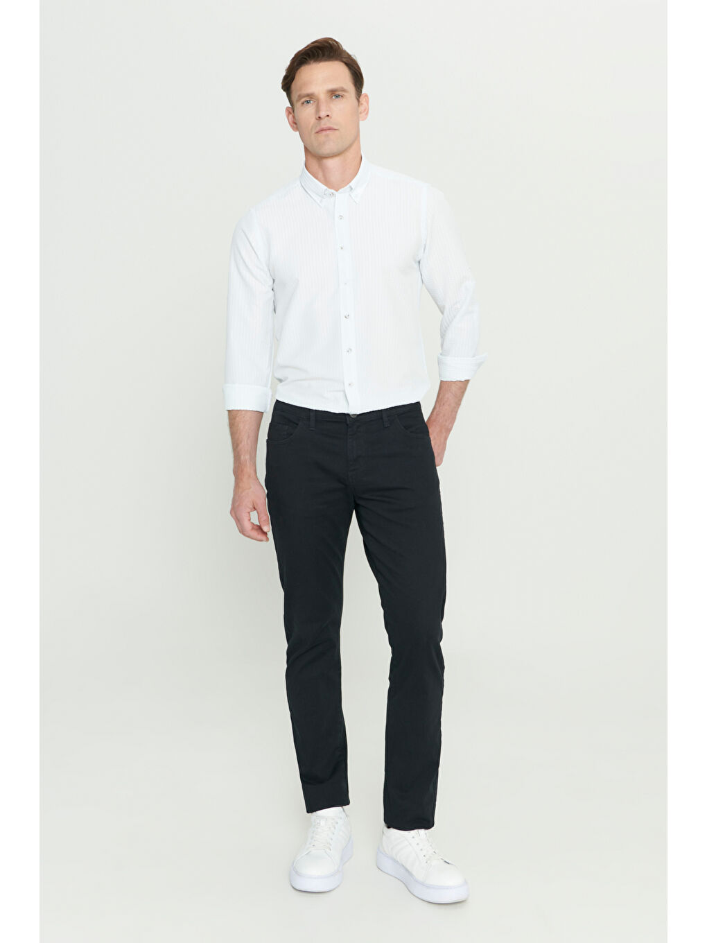 Erkek Siyah Slim Fit Dar Kesim 5 Cep Pamuklu Esnek Chino Pantolon-2