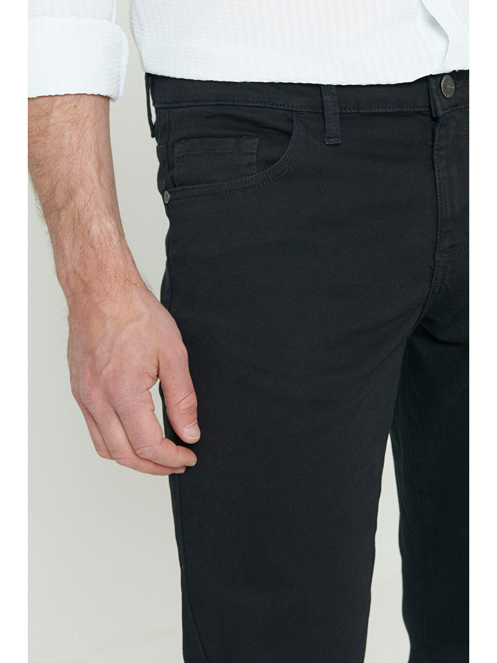 Erkek Siyah Slim Fit Dar Kesim 5 Cep Pamuklu Esnek Chino Pantolon-3