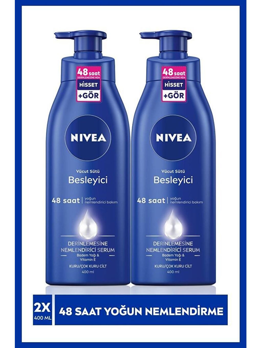 NIVEA Şeffaf Besleyici Vücut Sütü, 48 Saat Ne mlendirme, Kuru & Çok Kuru Ciltler Vücut Losyonu 400 mlx2Adet