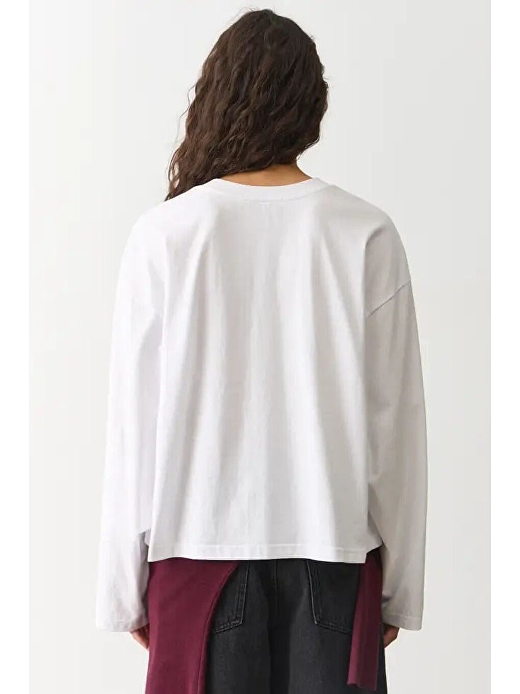 Ekru Basic Bisiklet Yaka %100 Pamuklu Uzun Kollu Tişört Mg2889-3