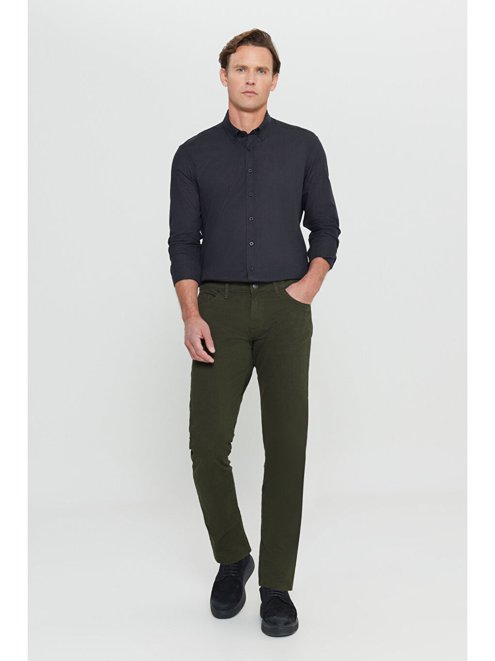 Erkek Haki Slim Fit Dar Kesim 5 Cep Pamuklu Esnek Chino Pantolon-1