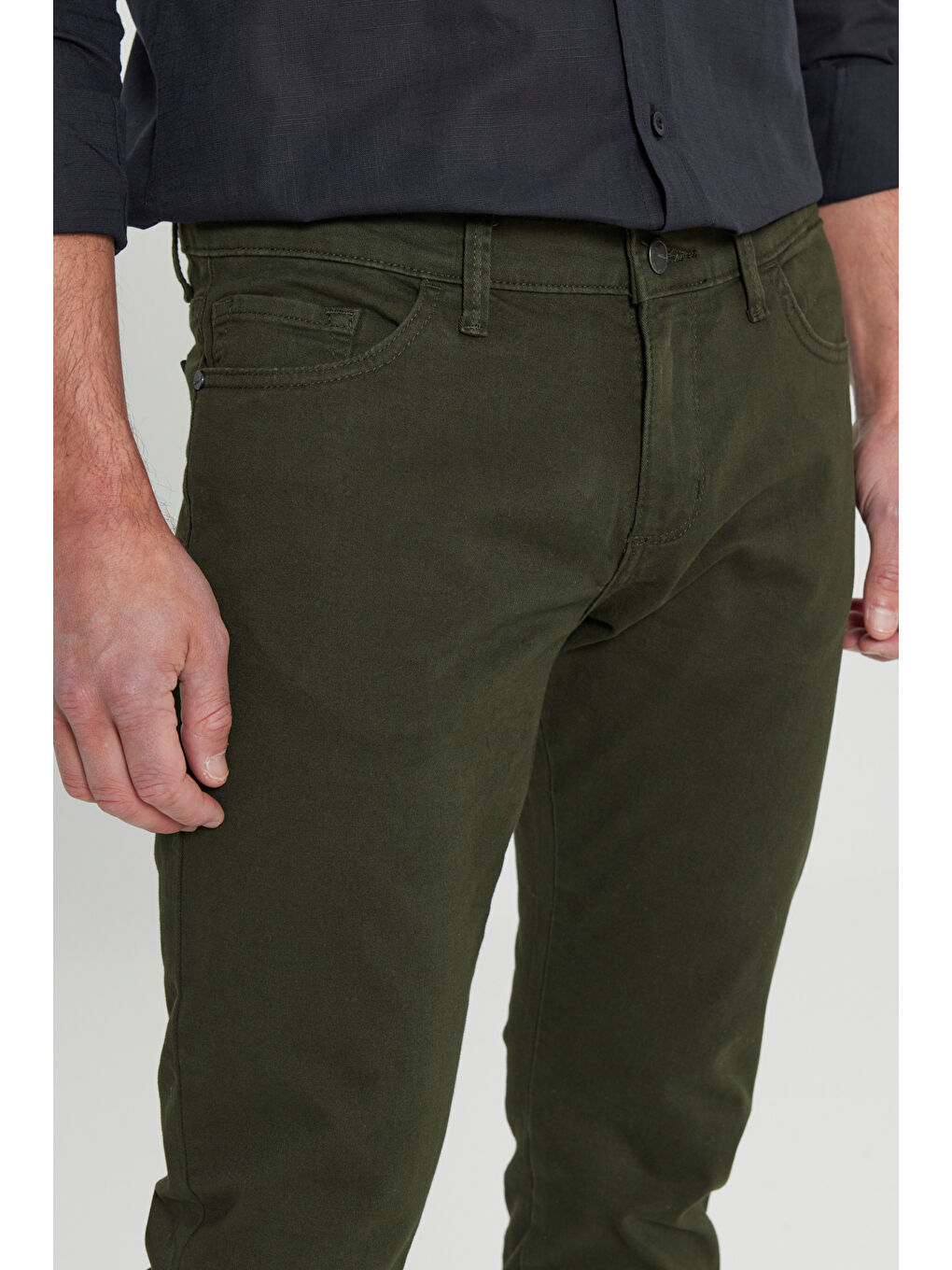 Erkek Haki Slim Fit Dar Kesim 5 Cep Pamuklu Esnek Chino Pantolon-3