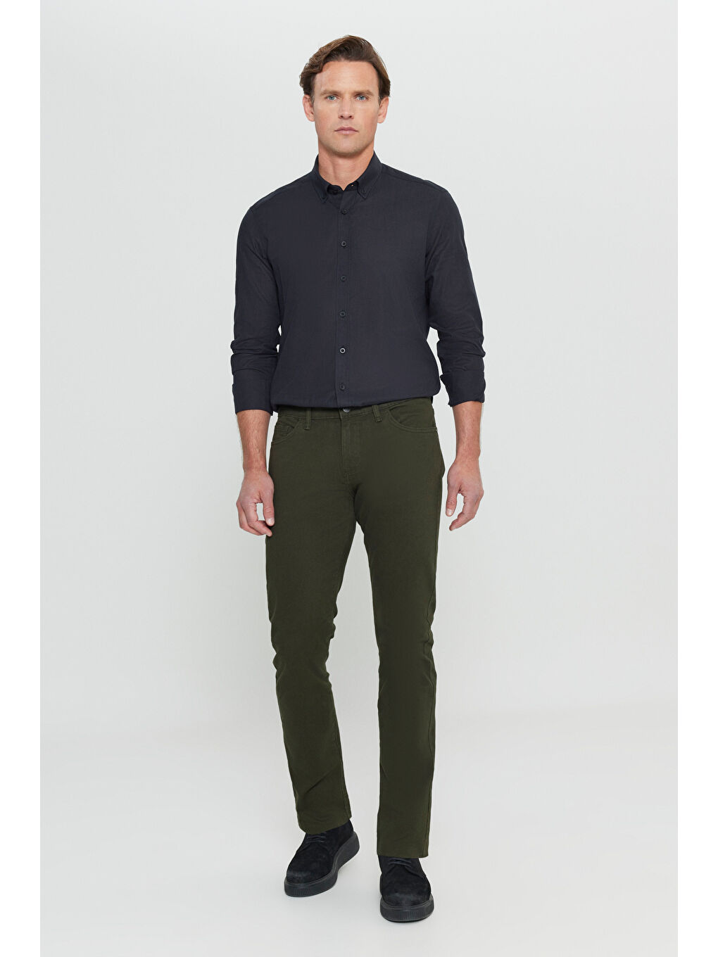 Erkek Haki Slim Fit Dar Kesim 5 Cep Pamuklu Esnek Chino Pantolon-5