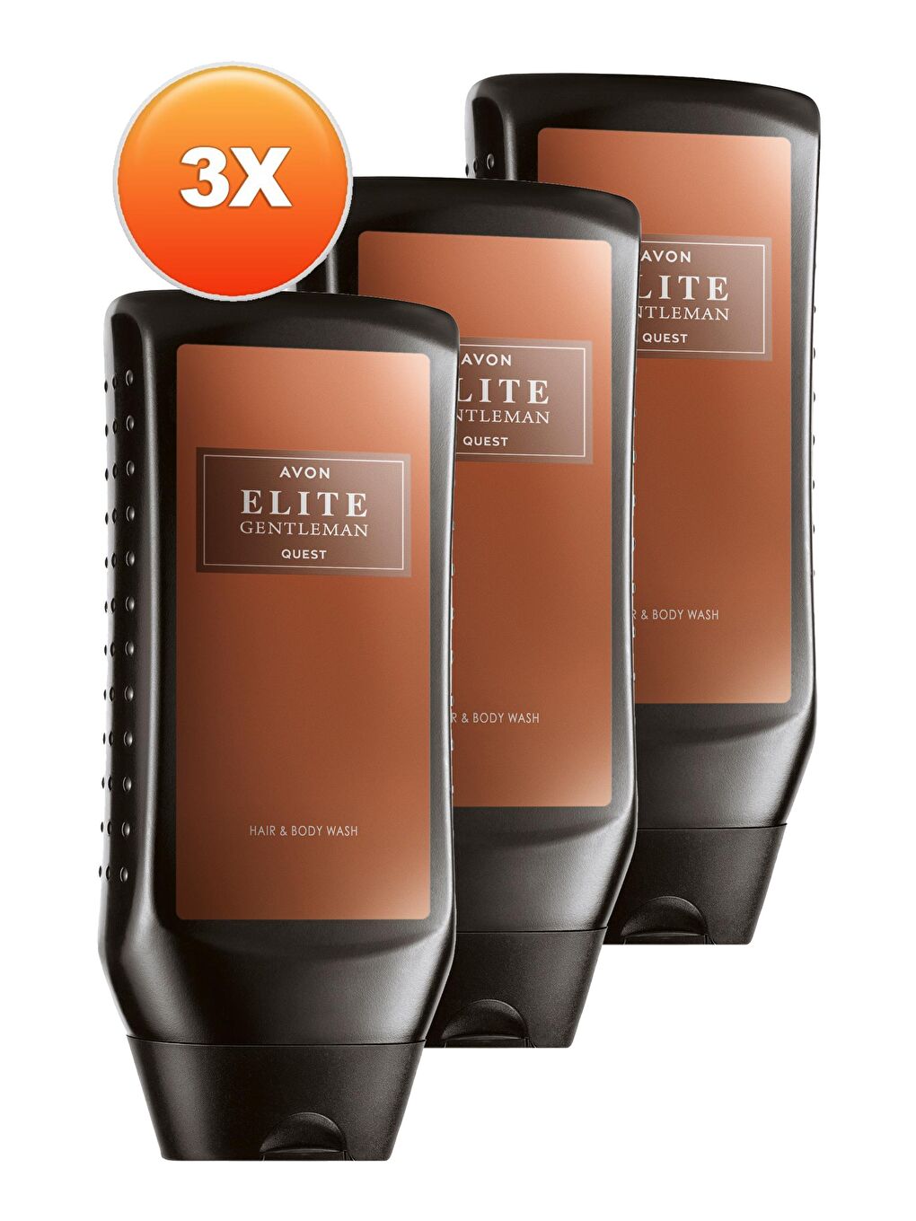 AVON Renksiz Elite Gentleman Quest Parfüm Kokulu Saç ve Vücut Şampuanı 250 Ml. Üçlü Set - 1