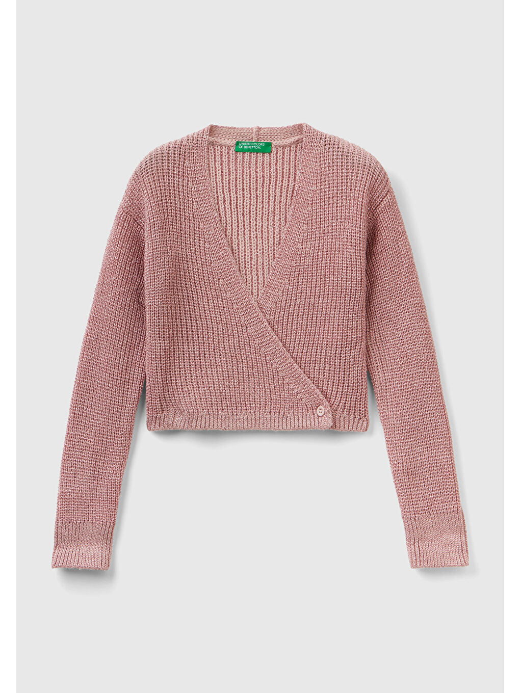 Pembe Kız Çocuk Gül Kurusu Düğme Detaylı Crop Kazak