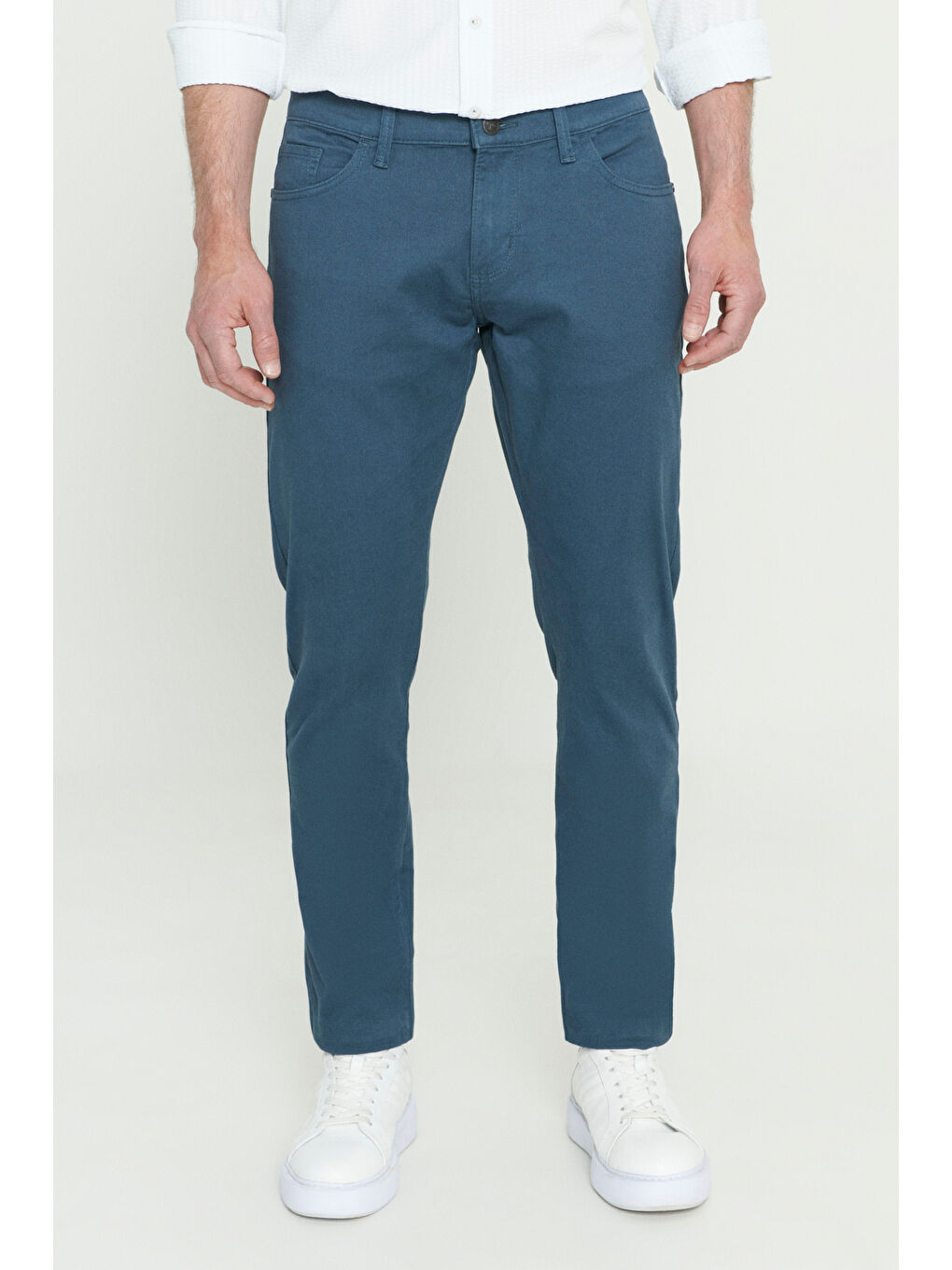 Erkek Petrol Slim Fit Dar Kesim 5 Cep Pamuklu Esnek Chino Pantolon-1