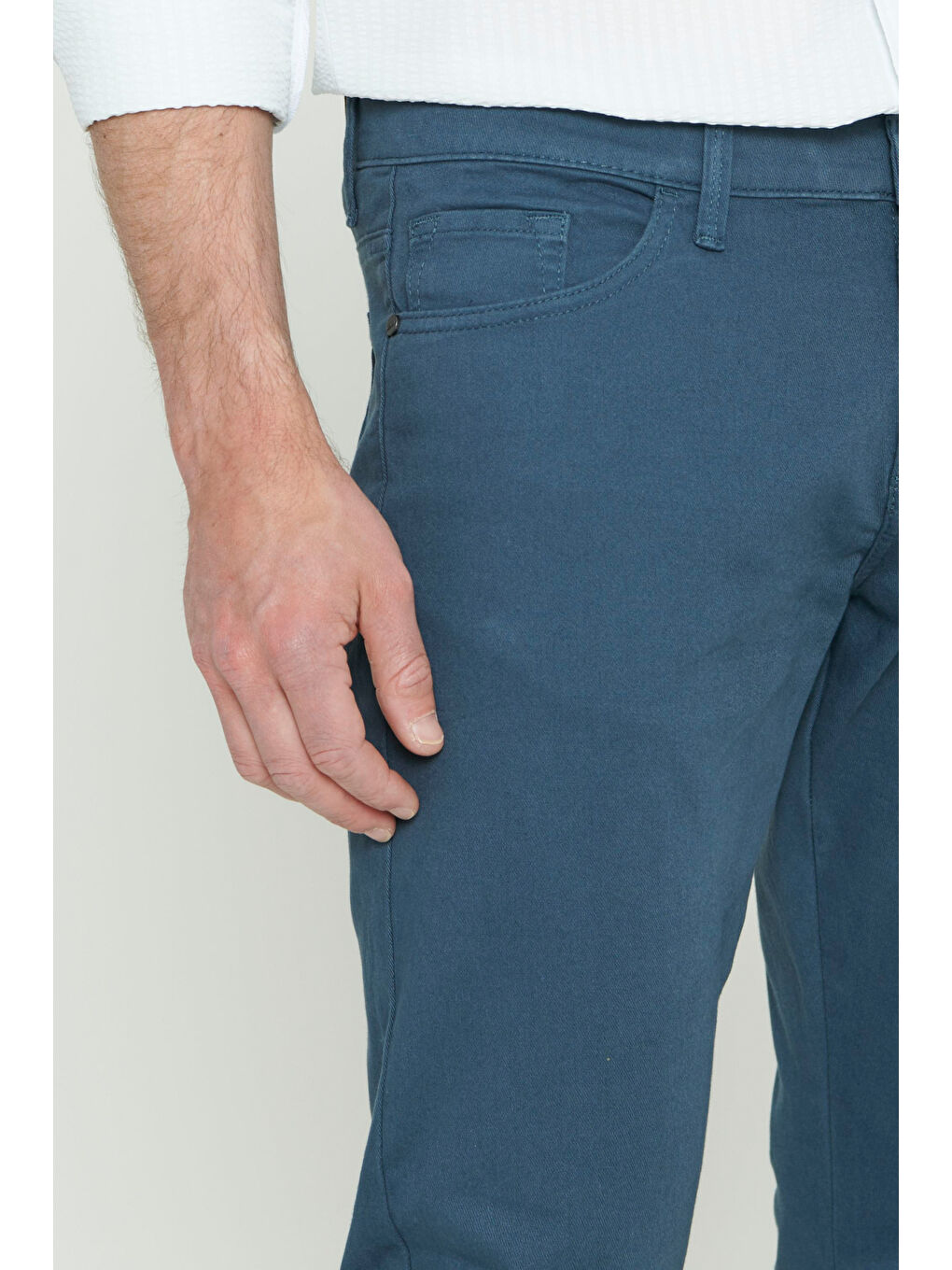 Erkek Petrol Slim Fit Dar Kesim 5 Cep Pamuklu Esnek Chino Pantolon-3