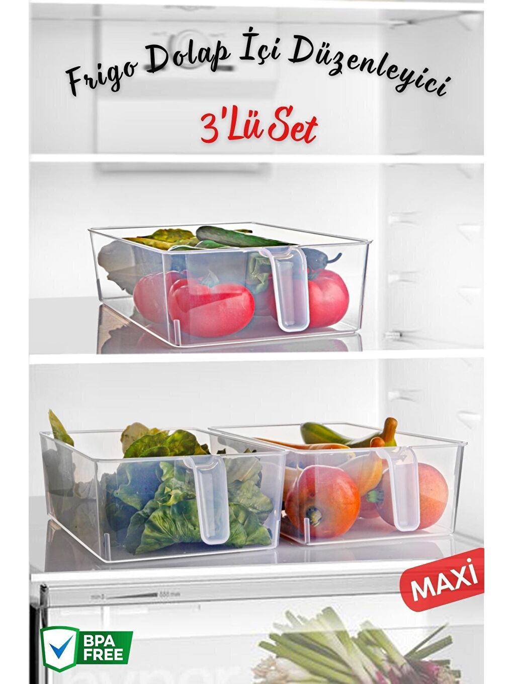 Nandy Home Renksiz Frigo Kulplu Maxi Buzdolabı & Dolap Içi Düzenleyici Organizer 3 Adet