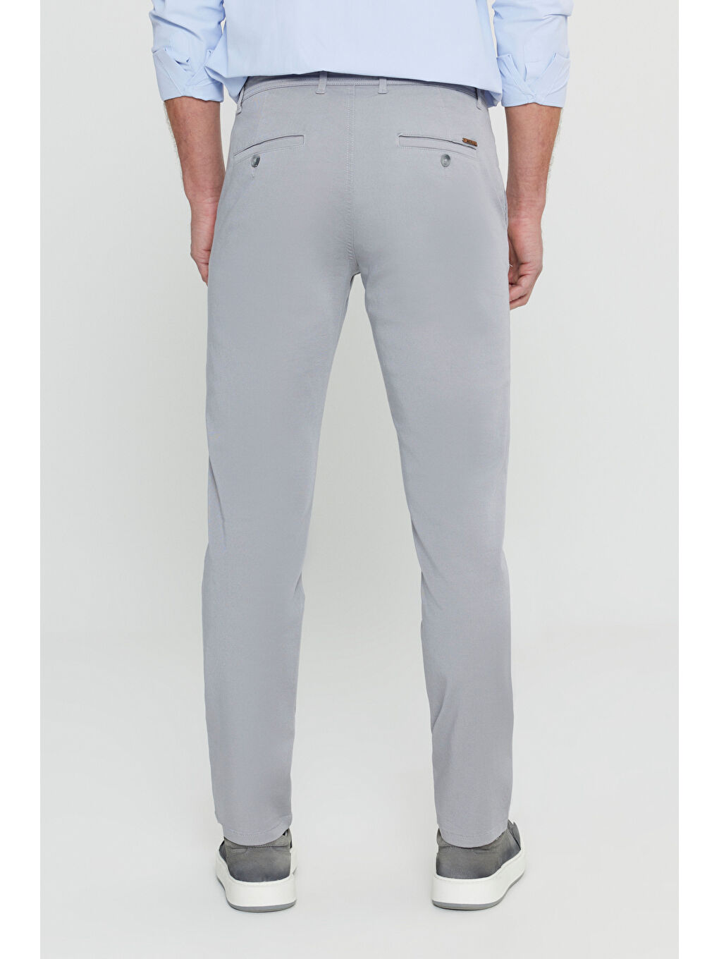 Erkek Gri Slim Fit Dar Kesim Yan Cep Pamuklu Esnek Chino Pantolon-4