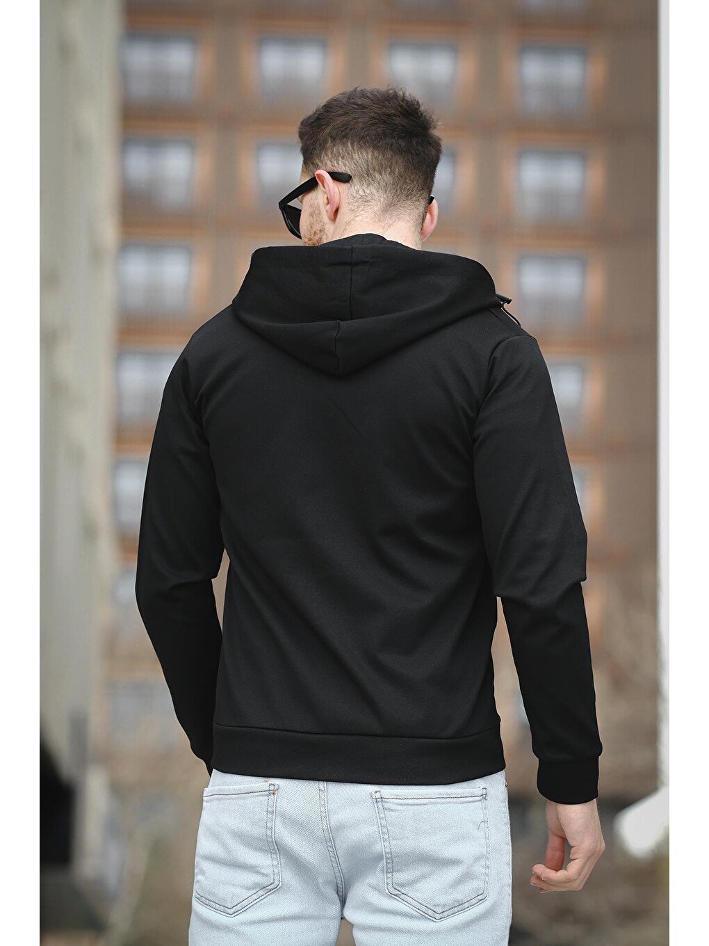 Siyah Chev Micro İnterlok Dik Yaka  Erkek Fermuarlı Sweatshirt Hırka-2
