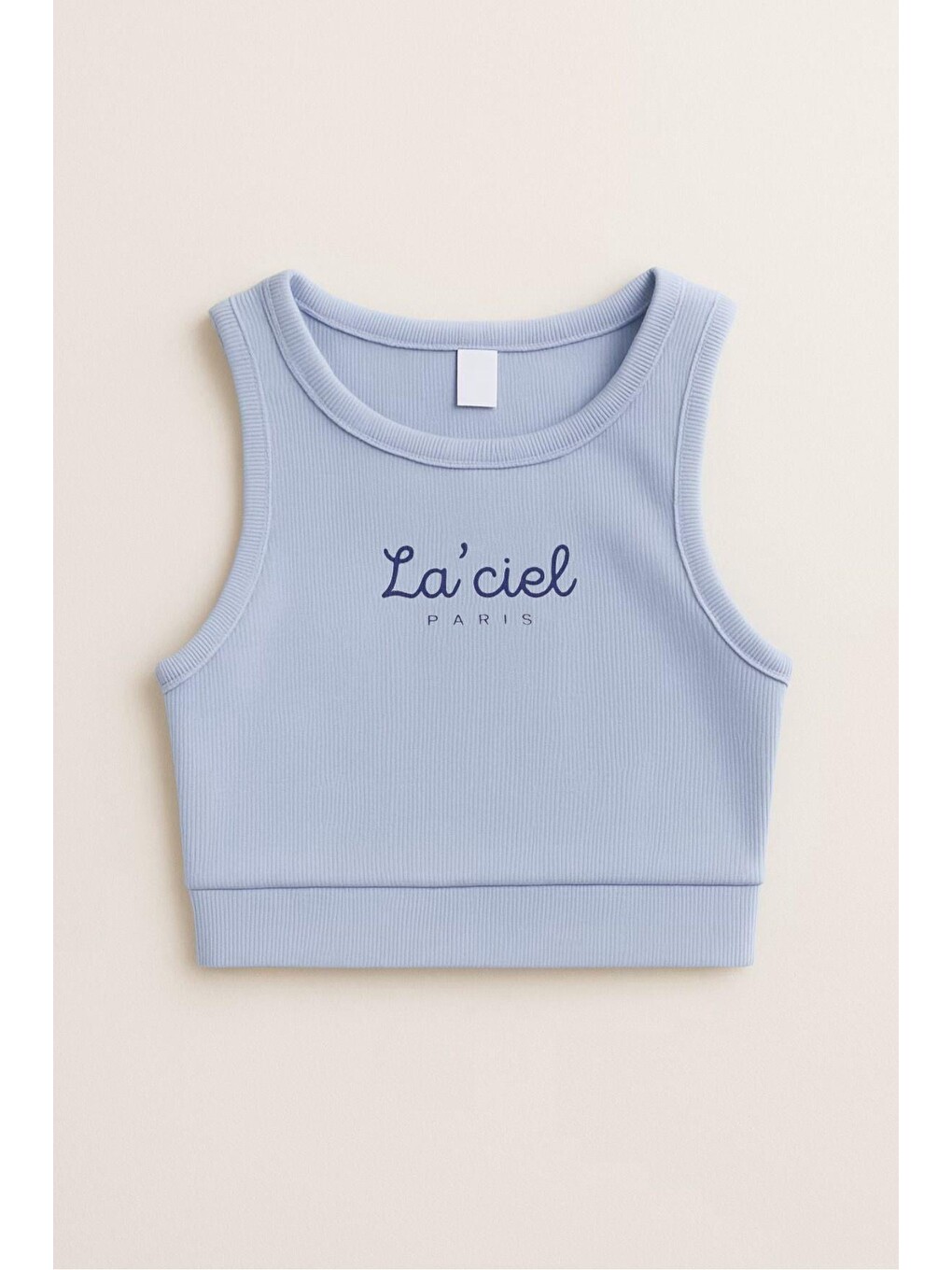 Mavi Kız Çocuk Pamuklu La'ciel Yazılı Ribana Atlet Crop Top - Yazlık Basic Tasarım