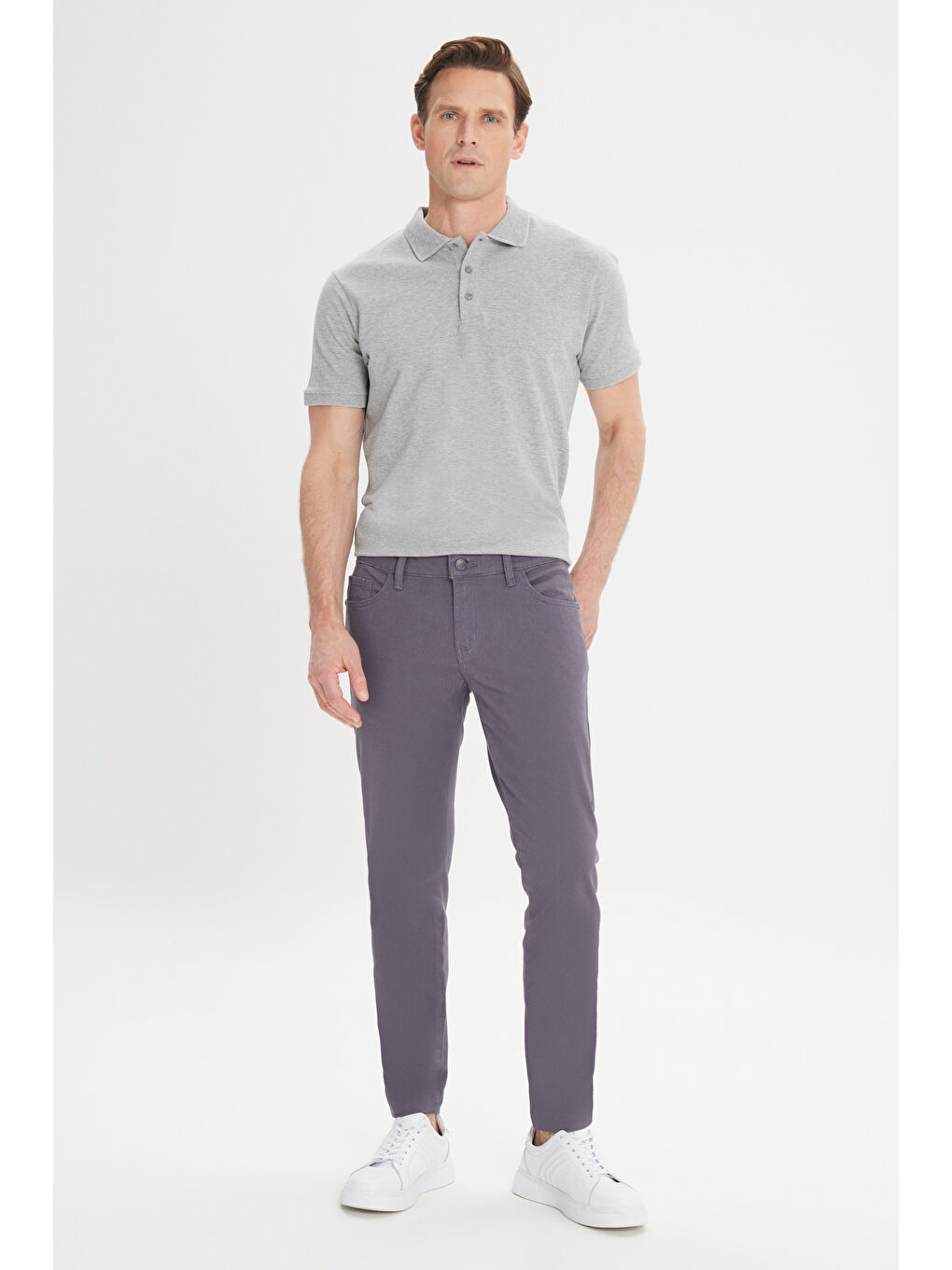 Erkek Antrasit Slim Fit Dar Kesim 5 Cep Pamuklu Esnek Chino Pantolon-1
