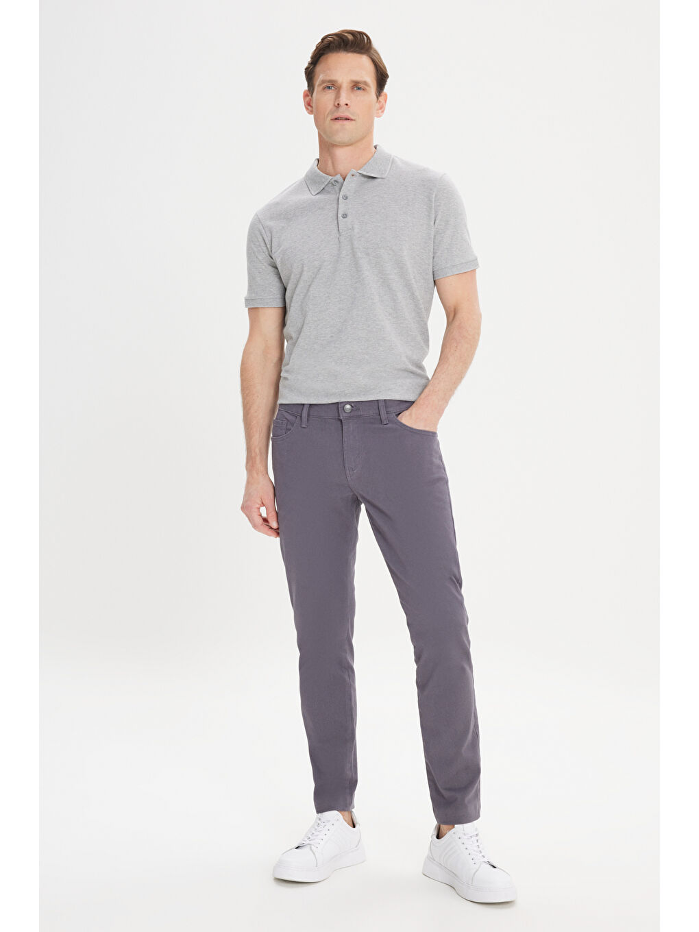 Erkek Antrasit Slim Fit Dar Kesim 5 Cep Pamuklu Esnek Chino Pantolon-2