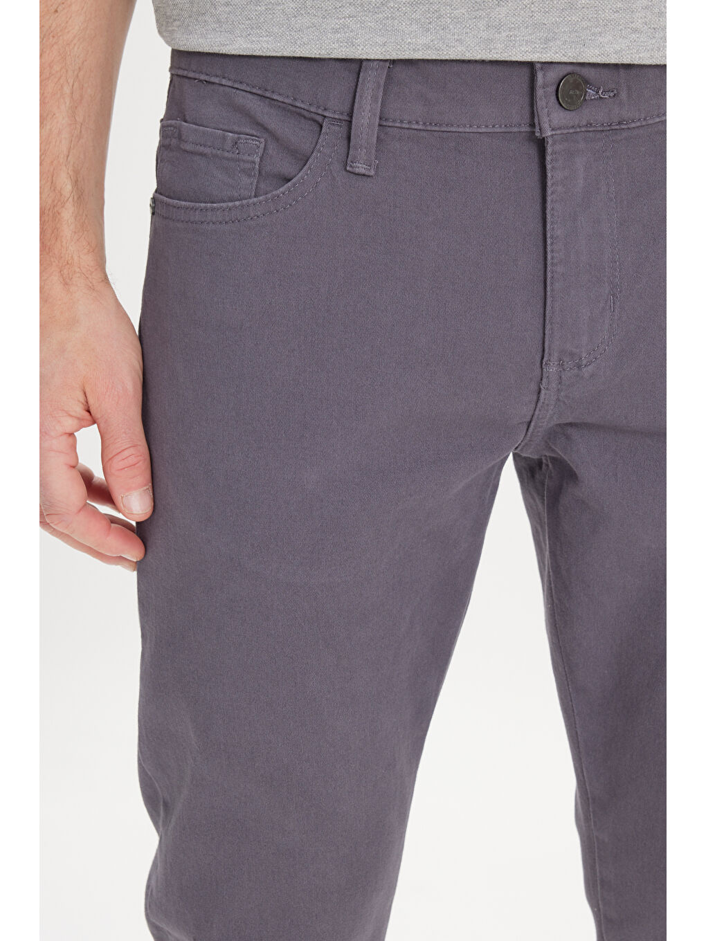 Erkek Antrasit Slim Fit Dar Kesim 5 Cep Pamuklu Esnek Chino Pantolon-3