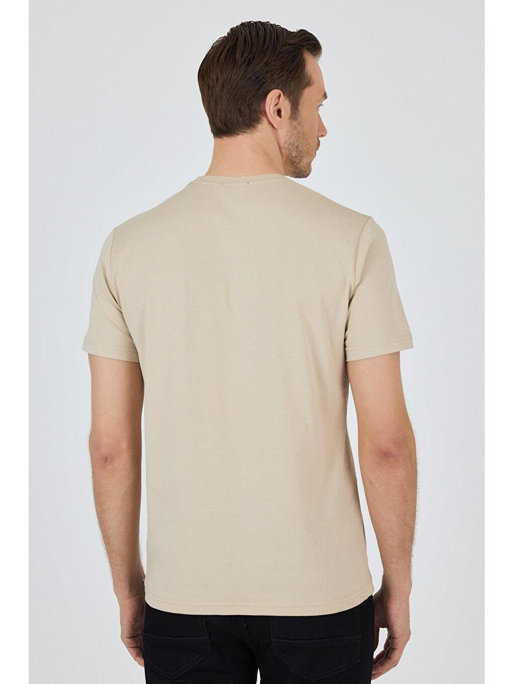 Bej Kısa Kol Bisiklet Yaka Cepsiz Pamuk Casual Slim Fit %100 Pamuk Tişört 1011250158-4