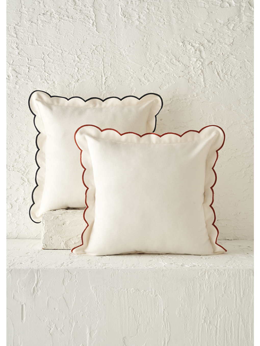 Karışık Scallop Kenar 2'li Kırlent Kılıfı Seti (43x43 cm)