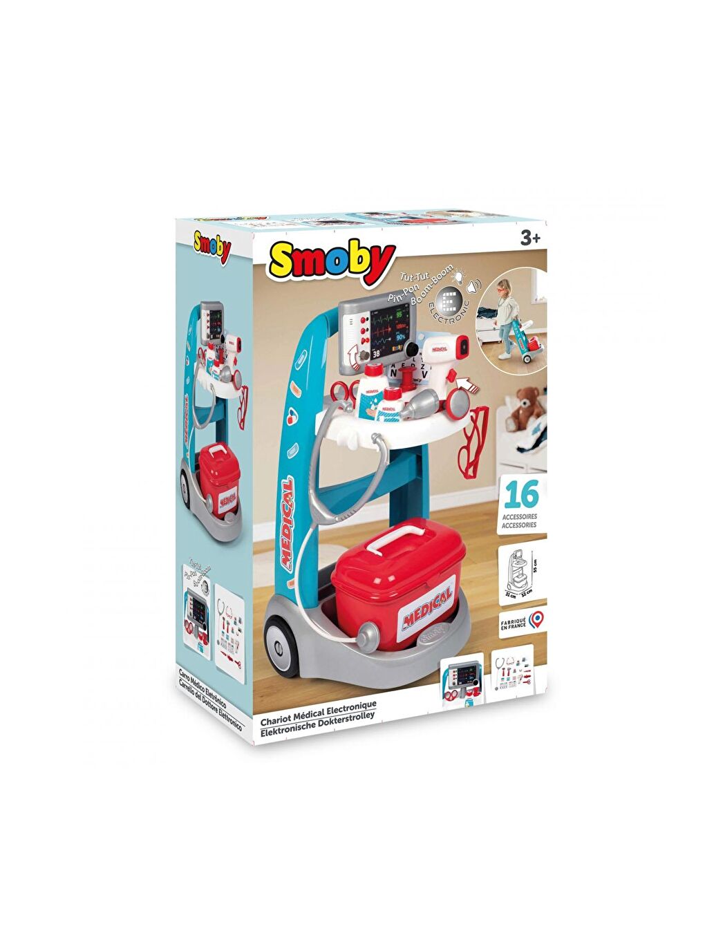 Smoby Beyaz-Renklibaskı Tıbbı Yardım Arabası 7600340207 - 4