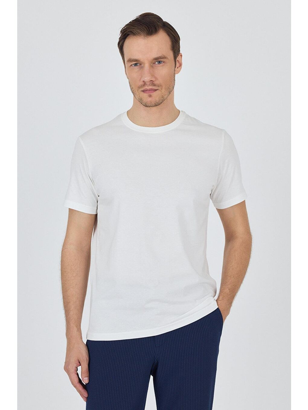 Kahverengi Açık Krem Kısa Kol Bisiklet Yaka Cepsiz Pamuk Casual Slim Fit %100 Pamuk Tişört 1011250158