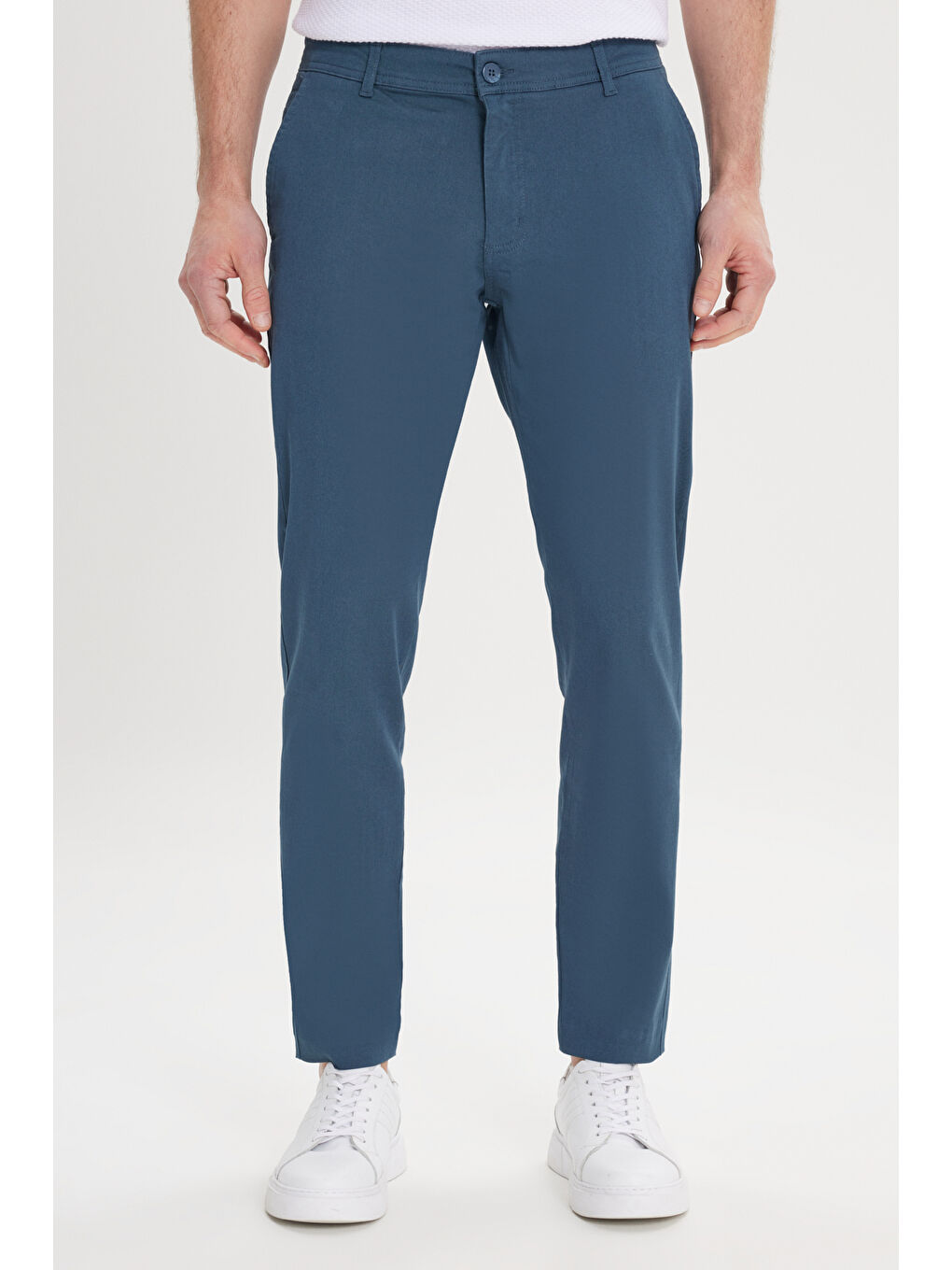 Erkek Petrol Slim Fit Dar Kesim Yan Cep Pamuklu Esnek Chino Pantolon-1