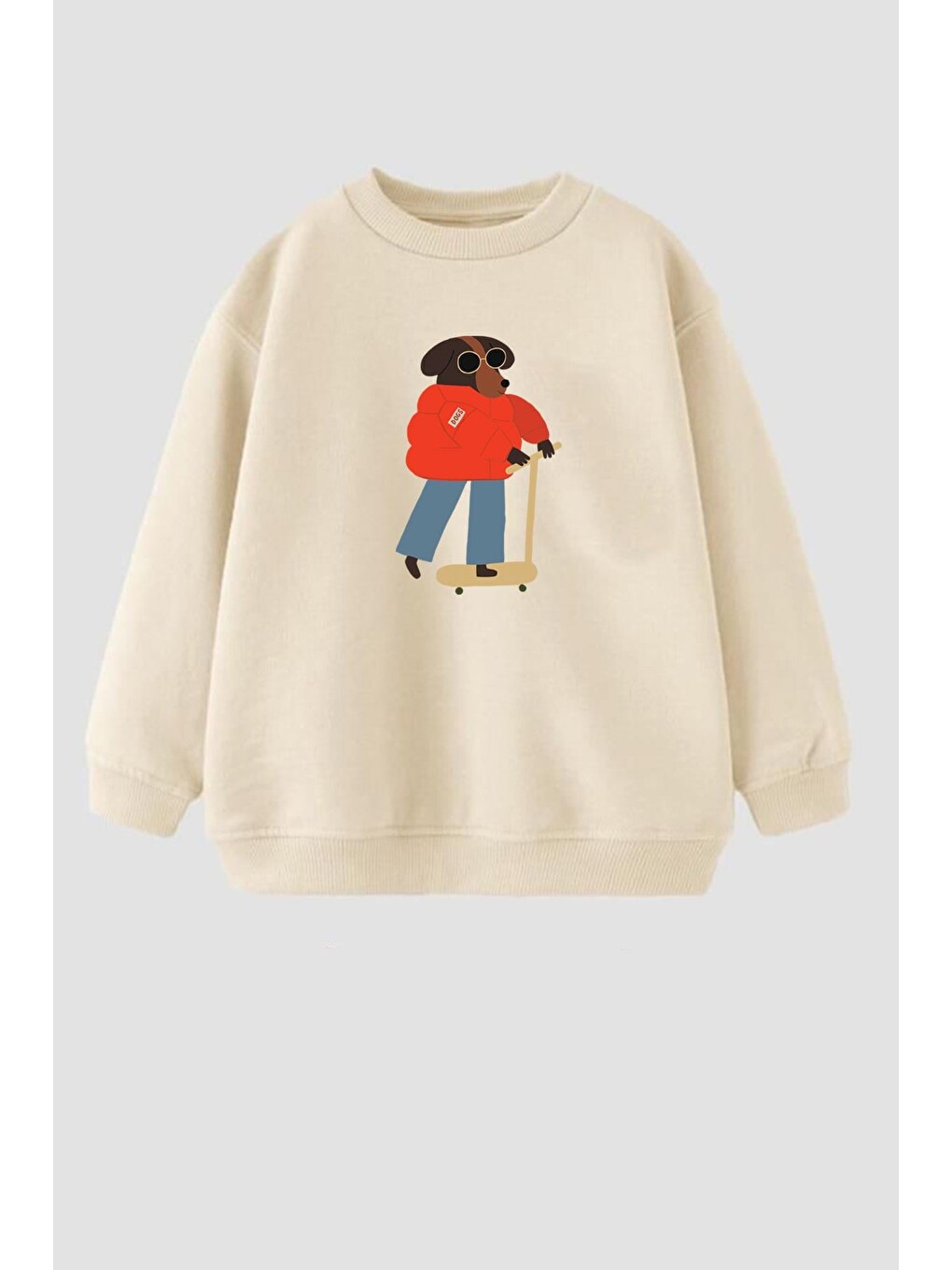 Bej Kız Çocuk Baskılı 3 İplik Kumaş Pamuklu Sweatshirt
