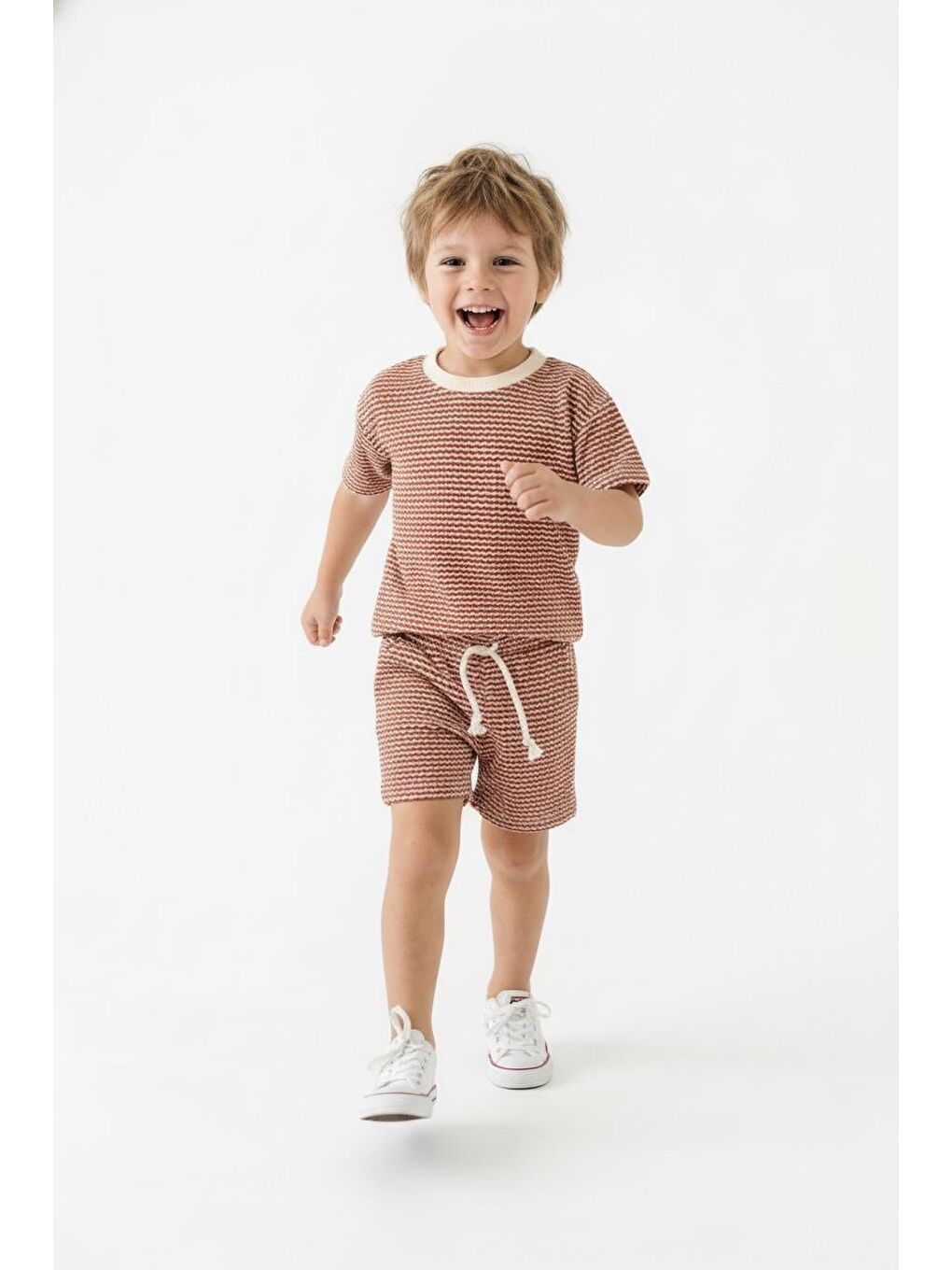 Kahverengi Desenli Şort Tişört 2li Takım-2