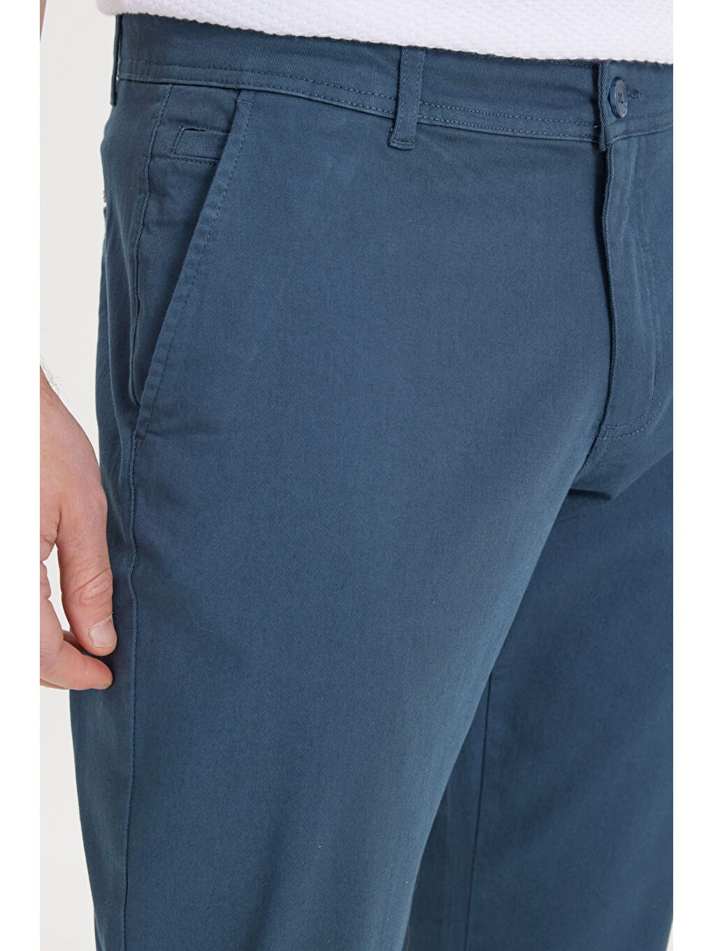 Erkek Petrol Slim Fit Dar Kesim Yan Cep Pamuklu Esnek Chino Pantolon-3