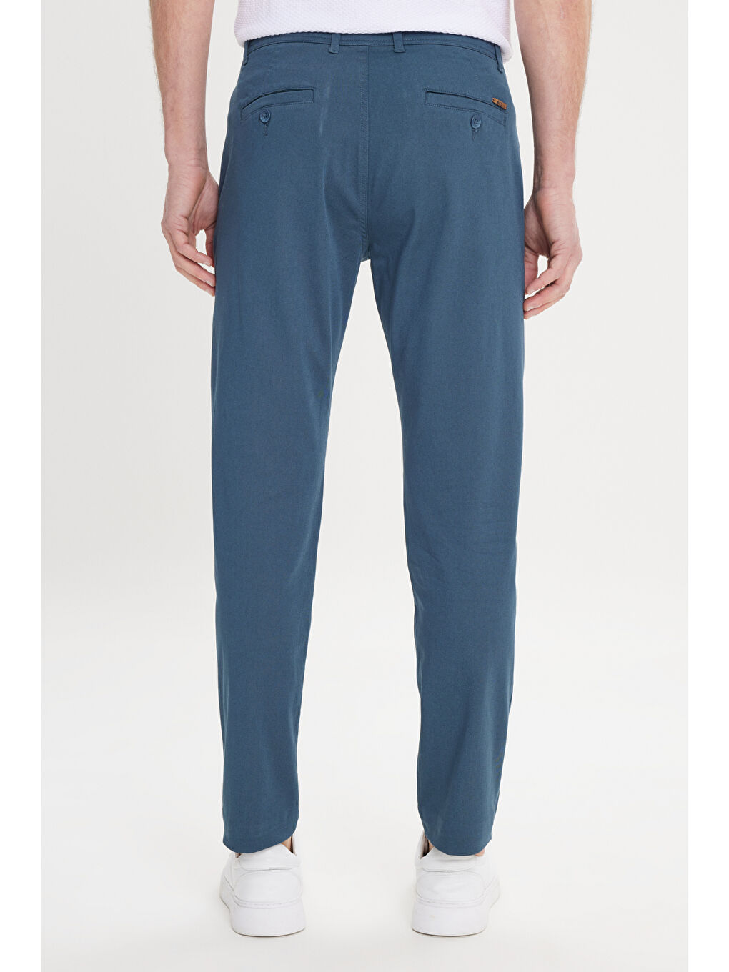 Erkek Petrol Slim Fit Dar Kesim Yan Cep Pamuklu Esnek Chino Pantolon-4