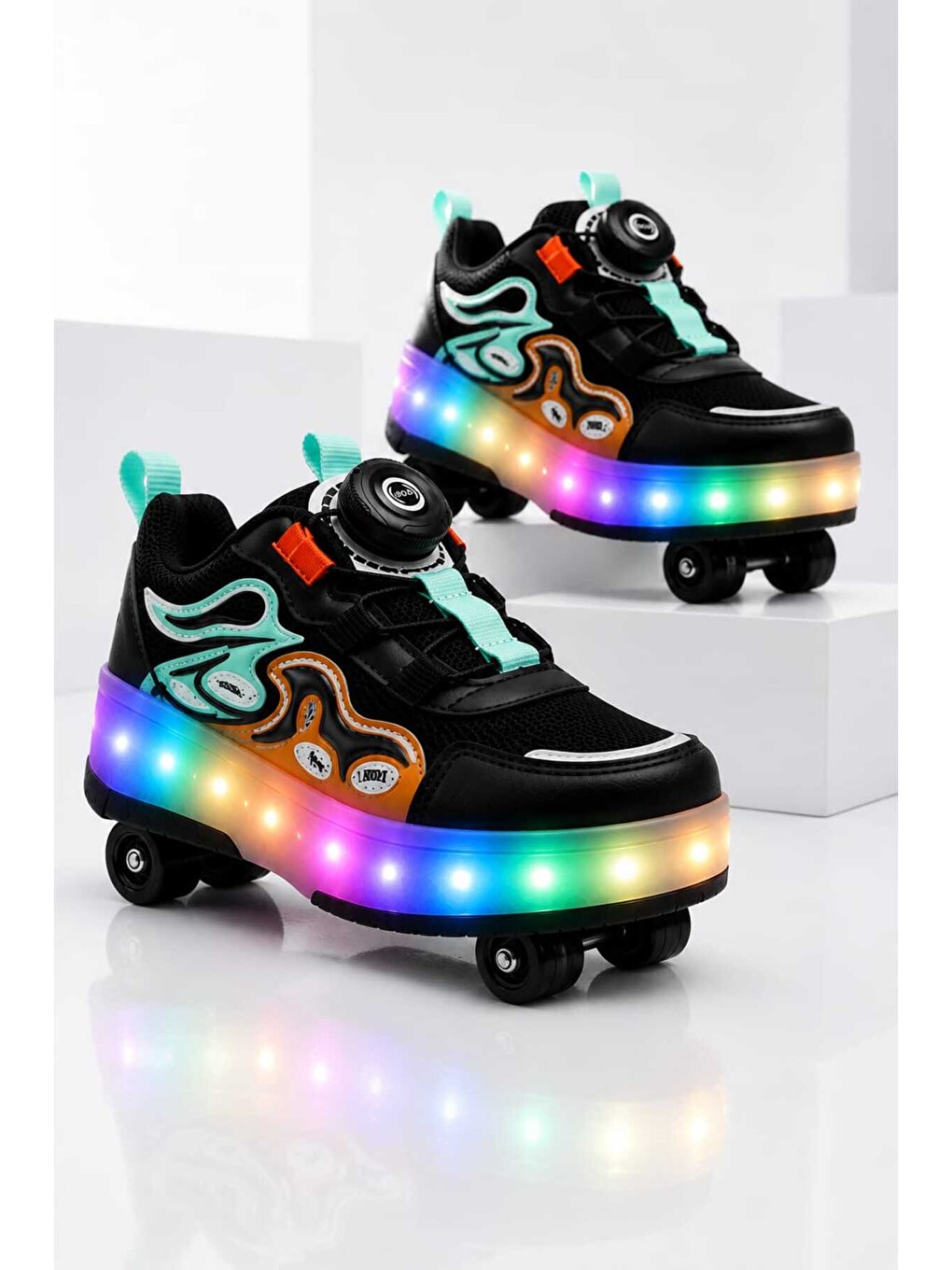 Siyah Unisex Çocuk, Işıklı, Spor Ayakkabı, Akıllı Bağcıklı, Çıkarılabilir Patenli Sneaker-7