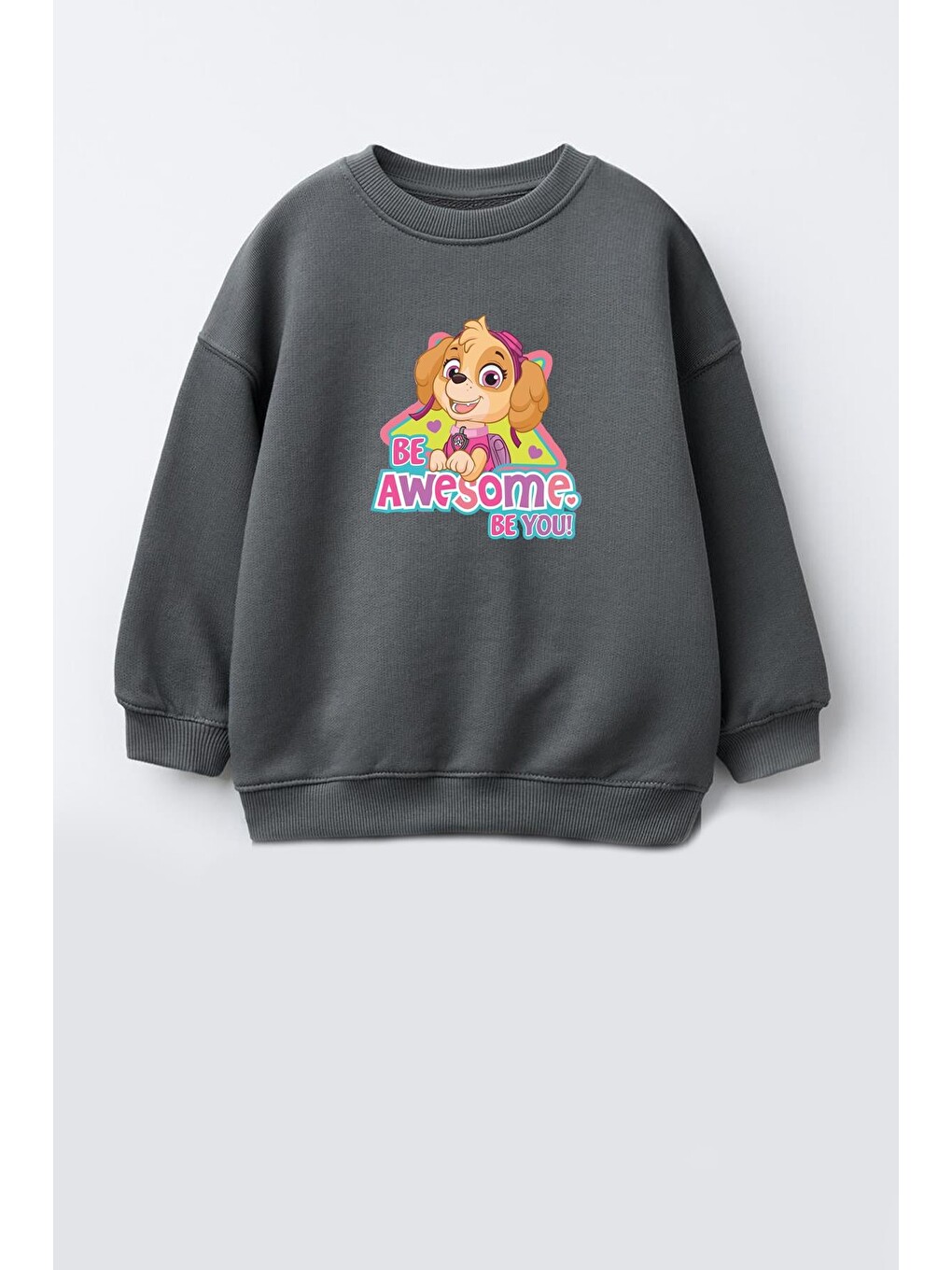 Antrasit Kız Çocuk Paw Patrol Baskılı 3 İplik Kumaş Pamuklu Sweatshirt