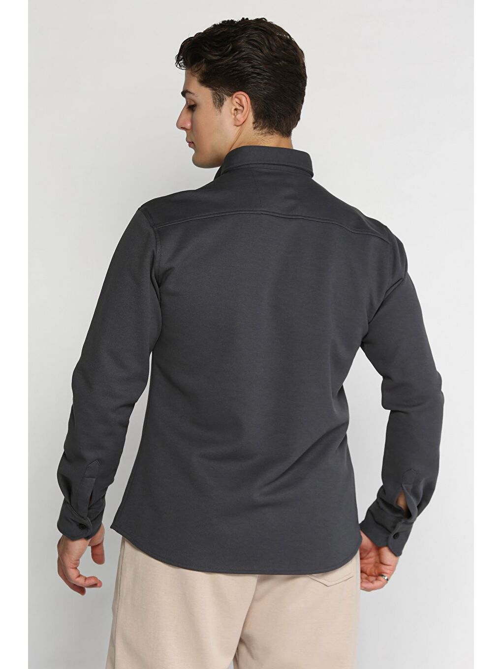 Gri Erkek Ön Çıtçıtlı Pike Gömlek-2