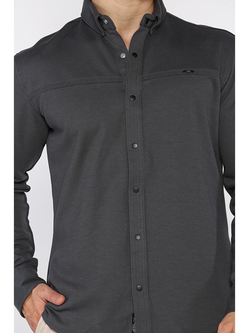 Gri Erkek Ön Çıtçıtlı Pike Gömlek-3