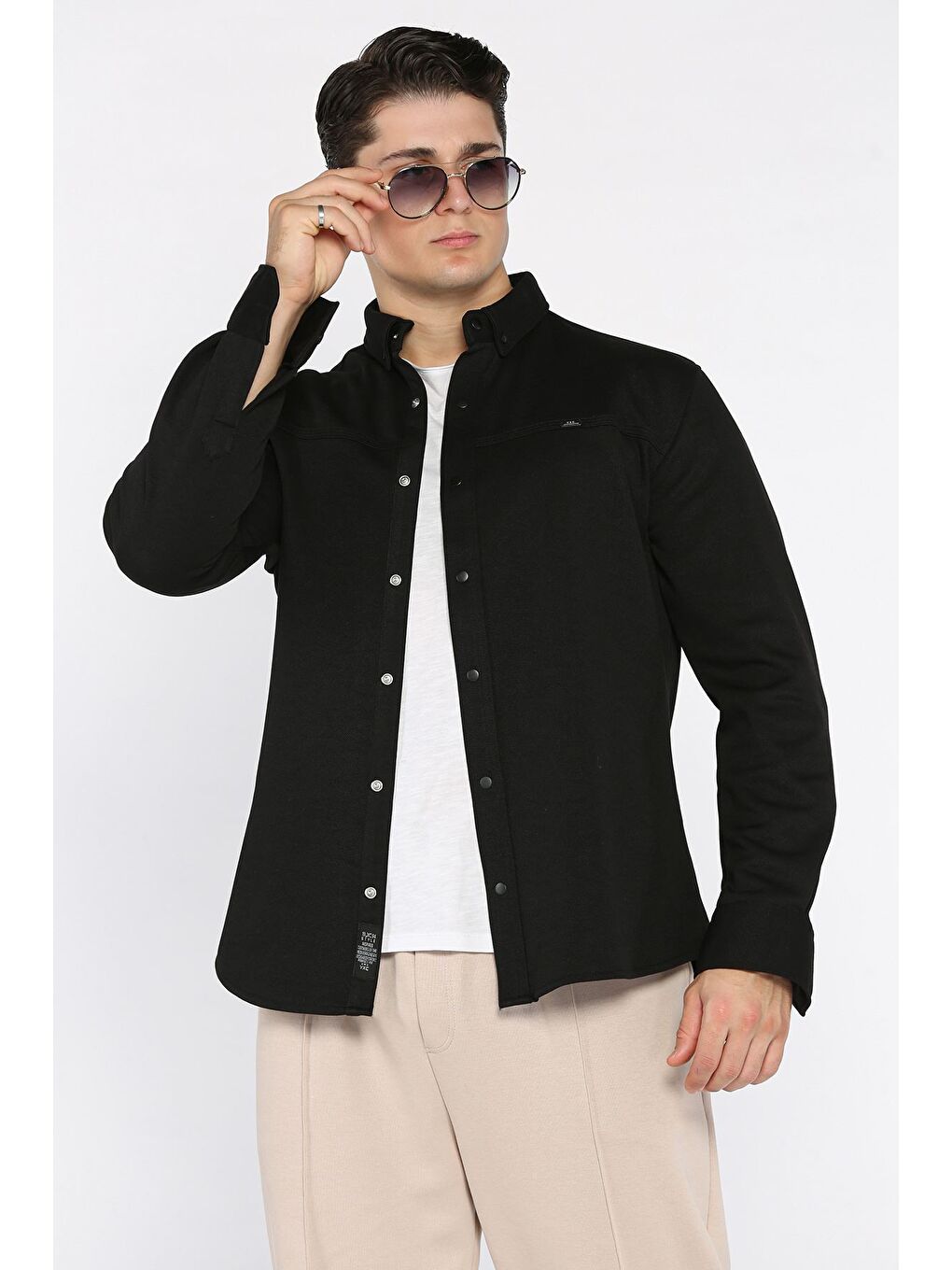 Siyah Erkek Ön Çıtçıtlı Pike Gömlek-1