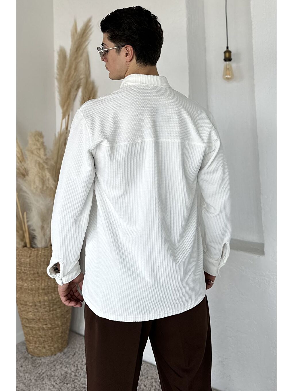 Ekru Erkek Cepli Uzun Kol Gömlek-2