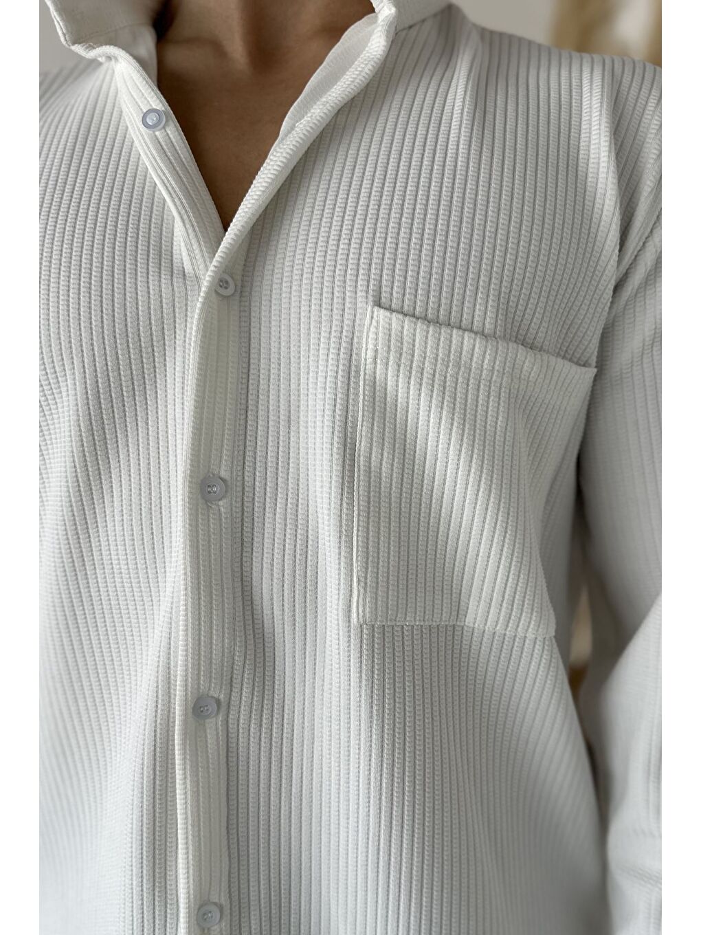 Ekru Erkek Cepli Uzun Kol Gömlek-3
