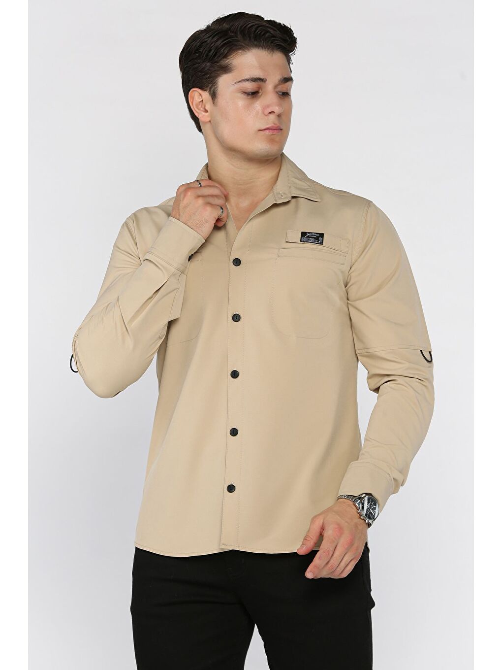 Bej Erkek Çift Cepli Gömlek