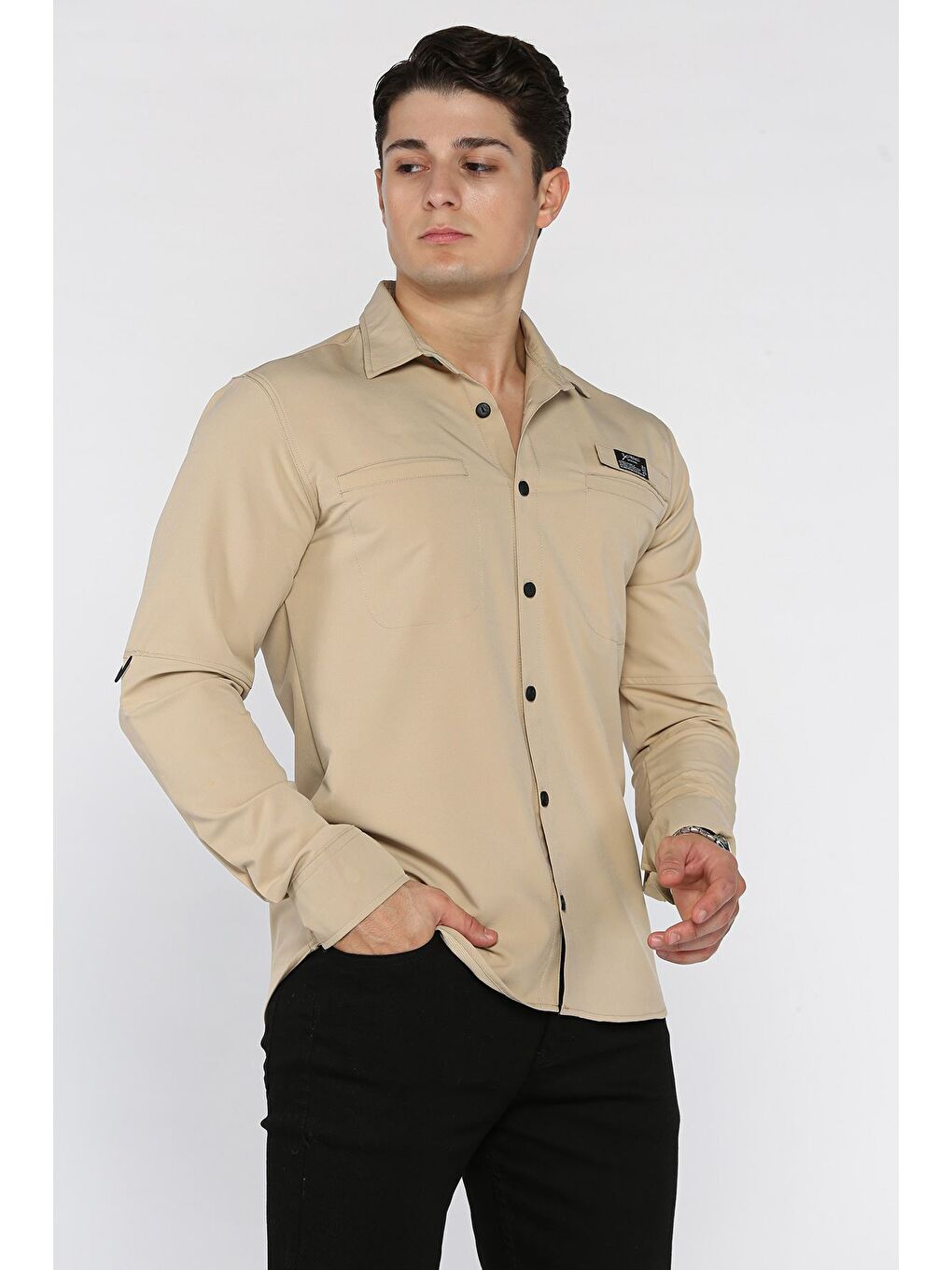 Bej Erkek Çift Cepli Gömlek-1