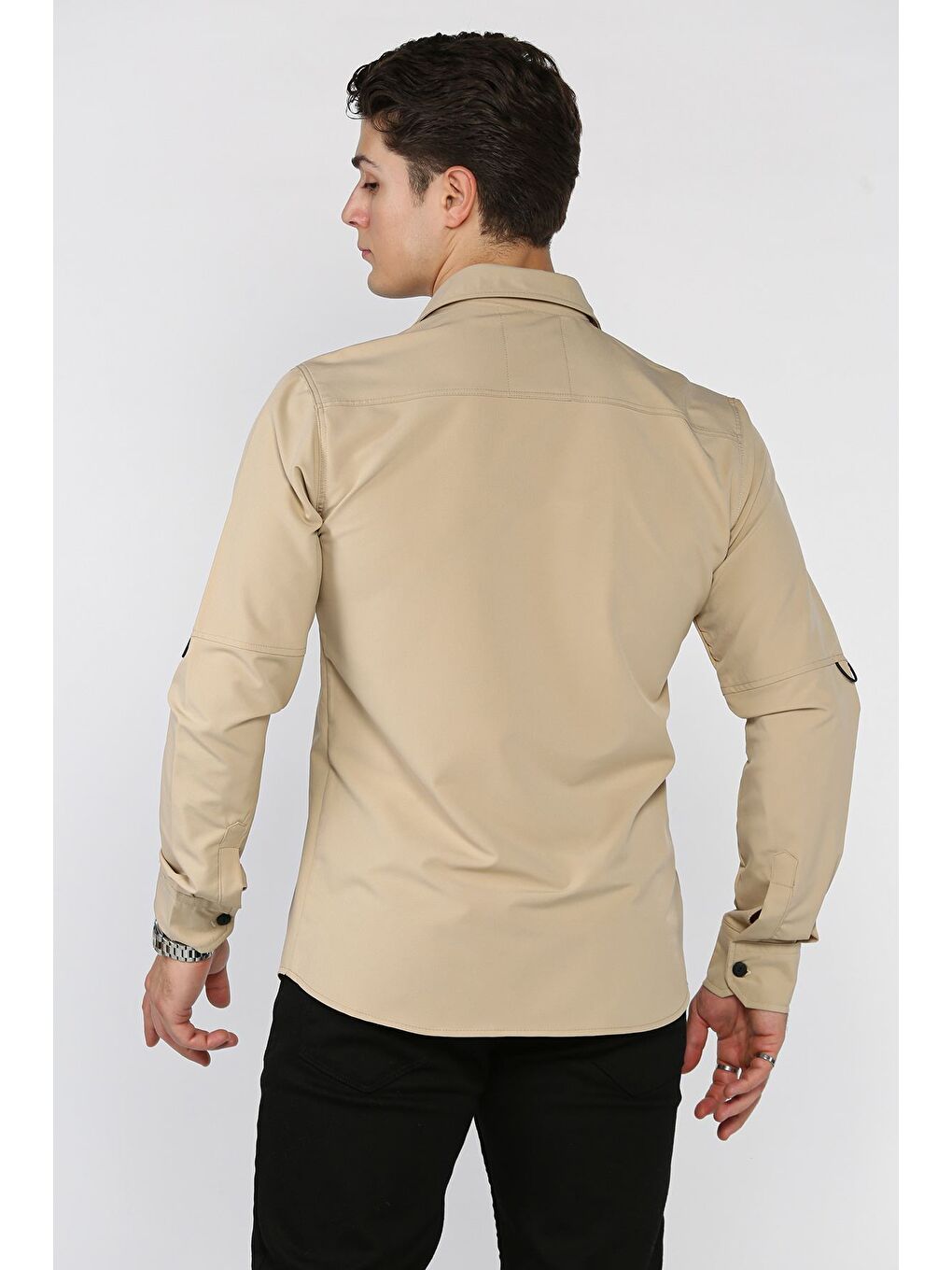 Bej Erkek Çift Cepli Gömlek-2