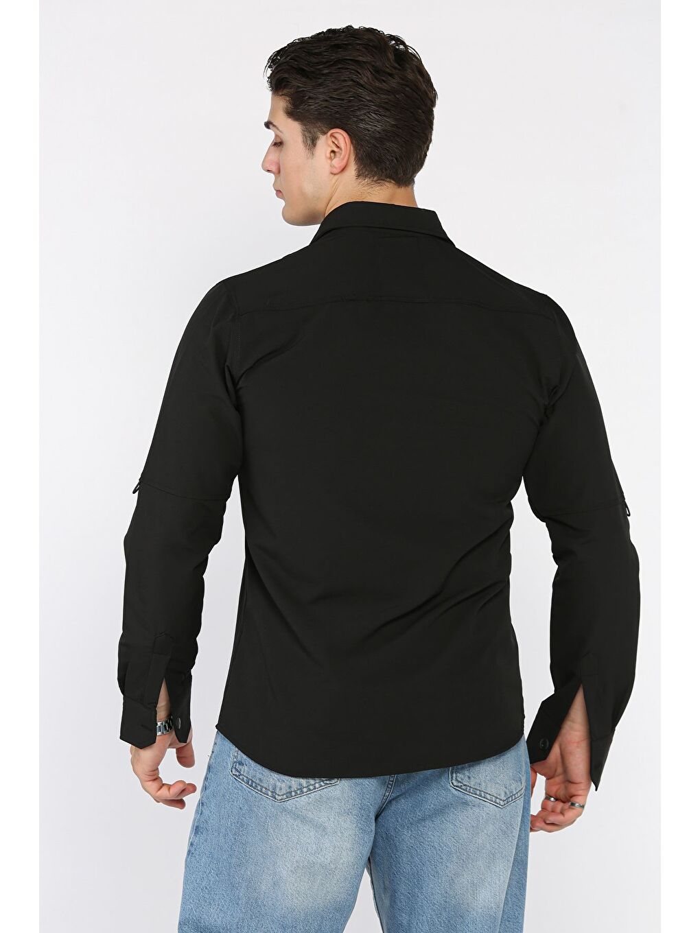 Siyah Erkek Çift Cepli Gömlek-2