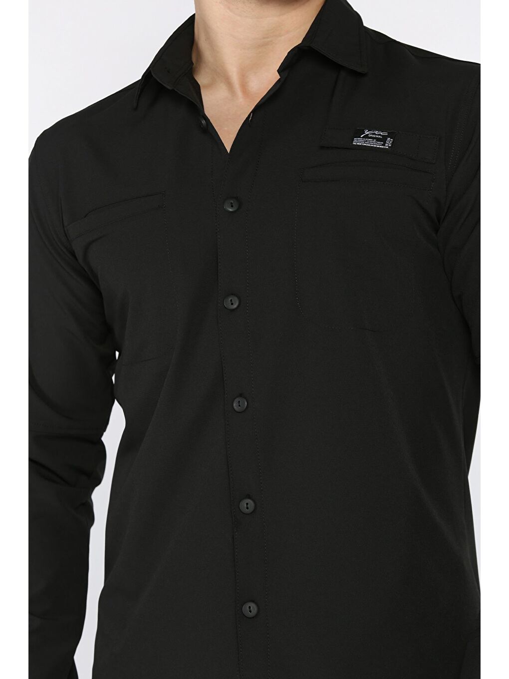 Siyah Erkek Çift Cepli Gömlek-3