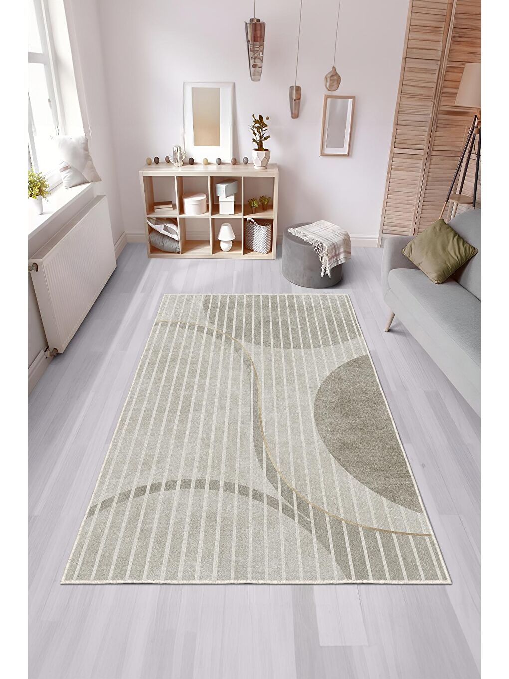 Bej Özel Tasarım, Kaymaz Taban, İnce, Yıkanabilir, Modern Halı WOOKECE1501 60x100