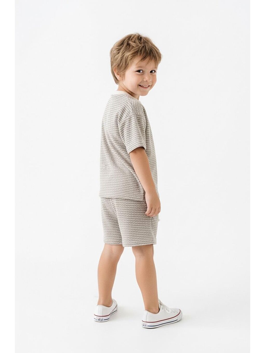 Bej Desenli Şort Tişört 2li Takım-1