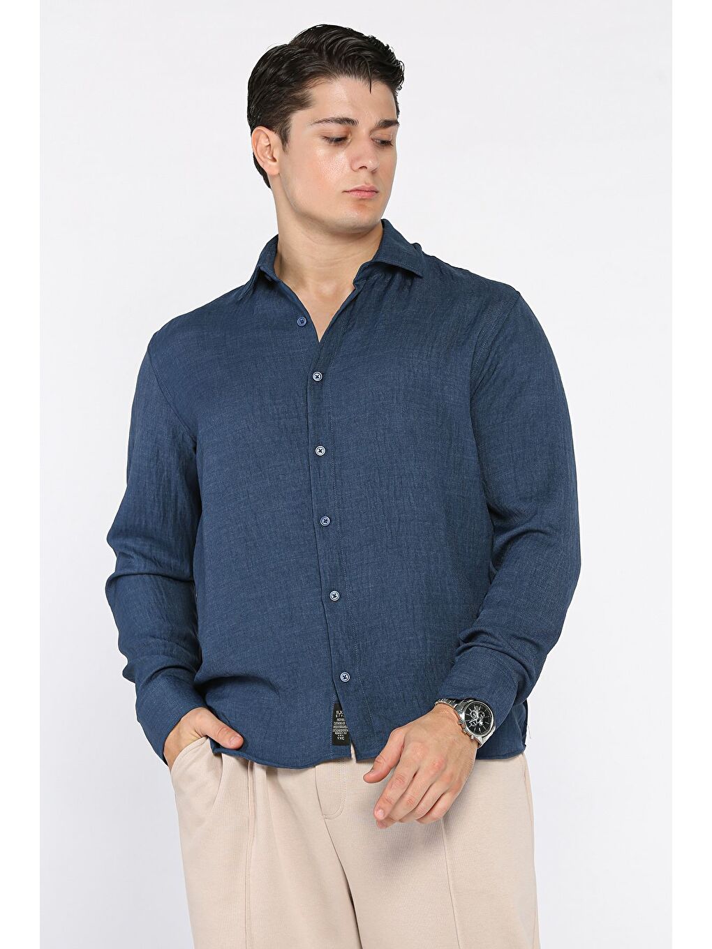 Lacivert Erkek Ön Düğmeli Gömlek