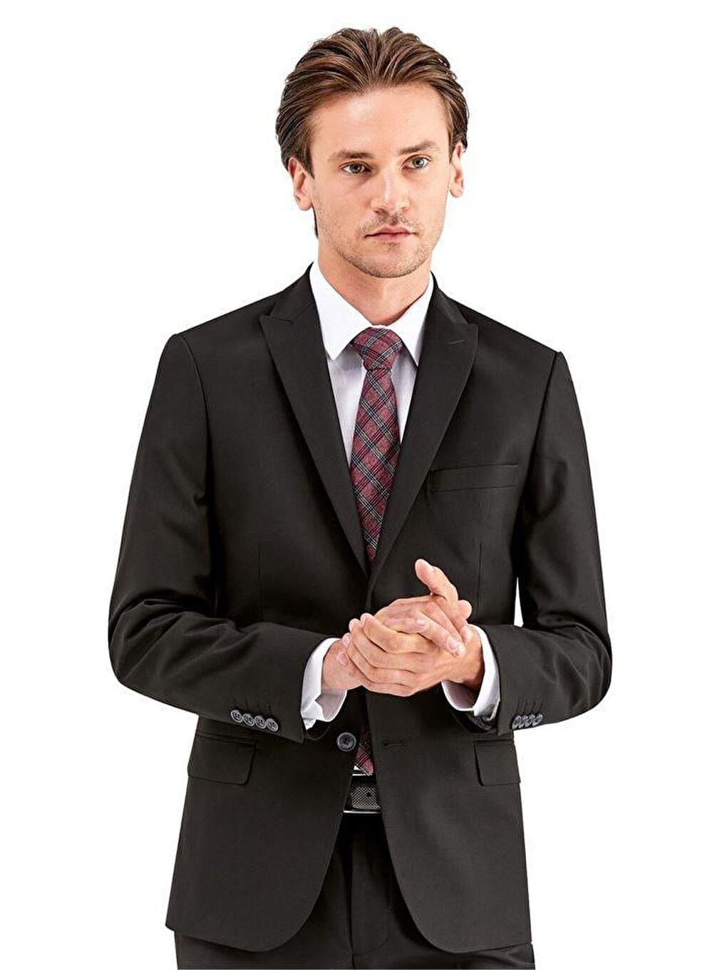 Siyah Gabardin Kırlangıç Yaka Astarlı 6 Drop Slim Fit Dar Kesim Basic Takım Elbise 1001230011