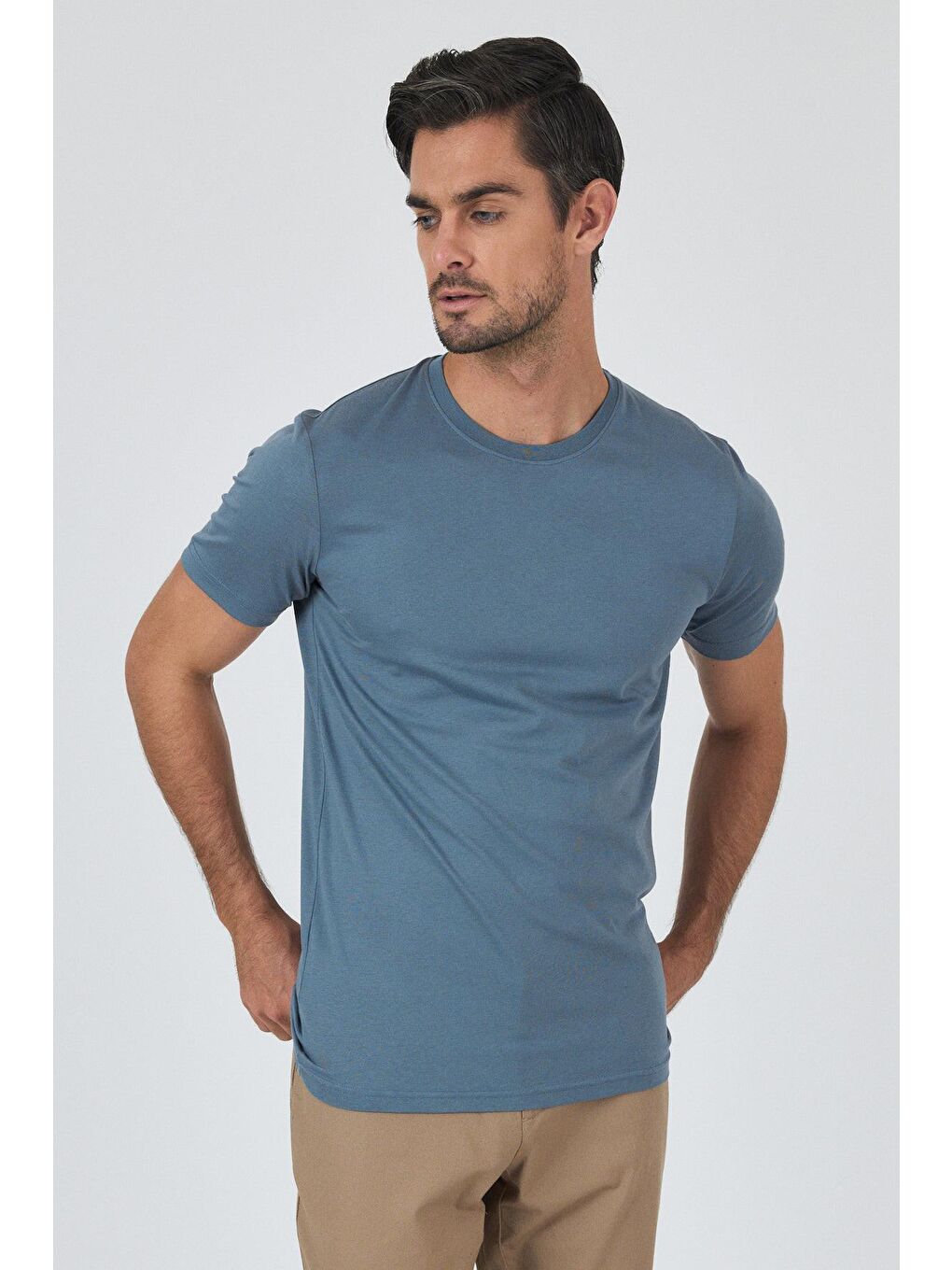 Mavi Kısa Kol Bisiklet Yaka Cepsiz Pamuk Casual Slim Fit %100 Pamuk Tişört 1011250158-2