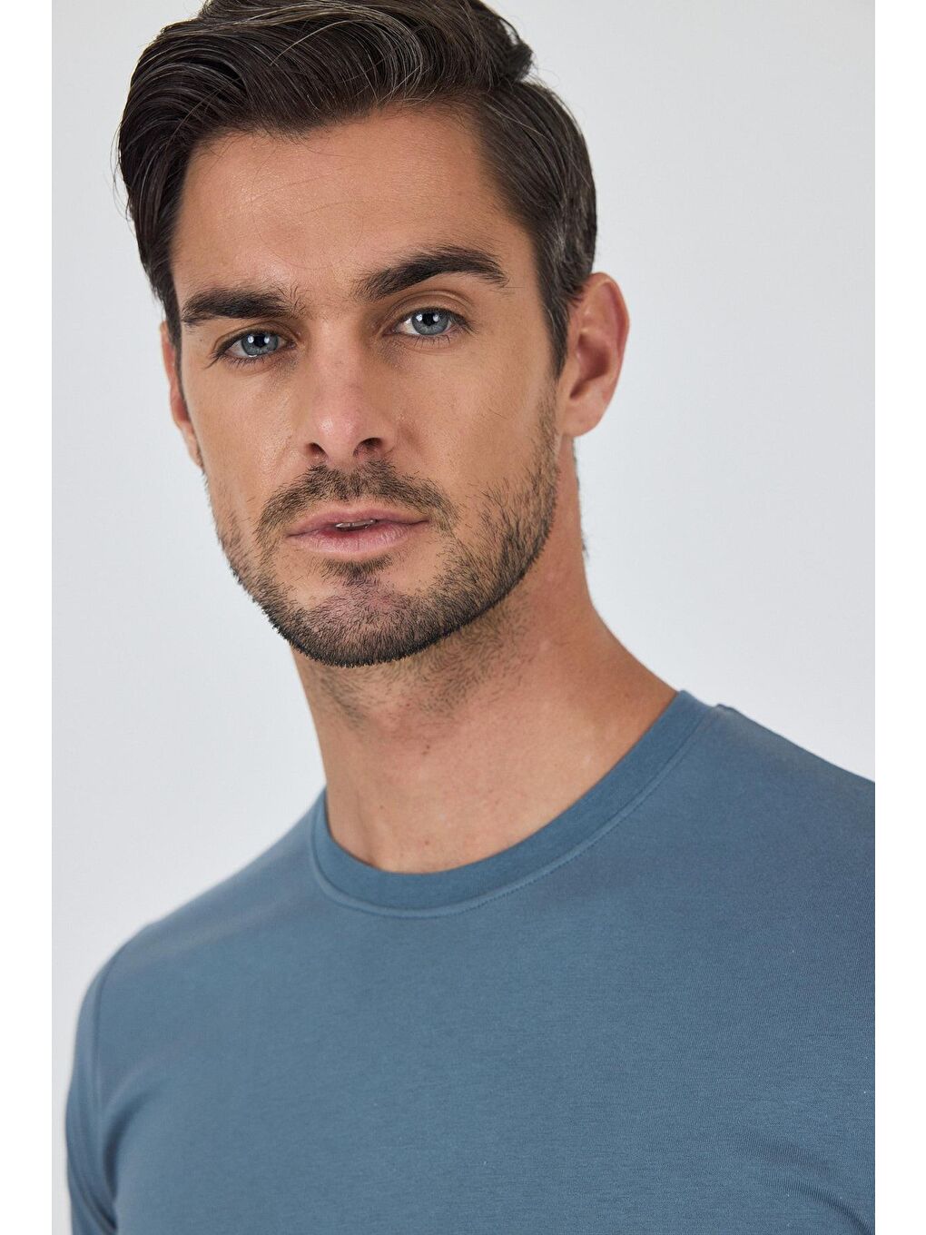 Mavi Kısa Kol Bisiklet Yaka Cepsiz Pamuk Casual Slim Fit %100 Pamuk Tişört 1011250158-3