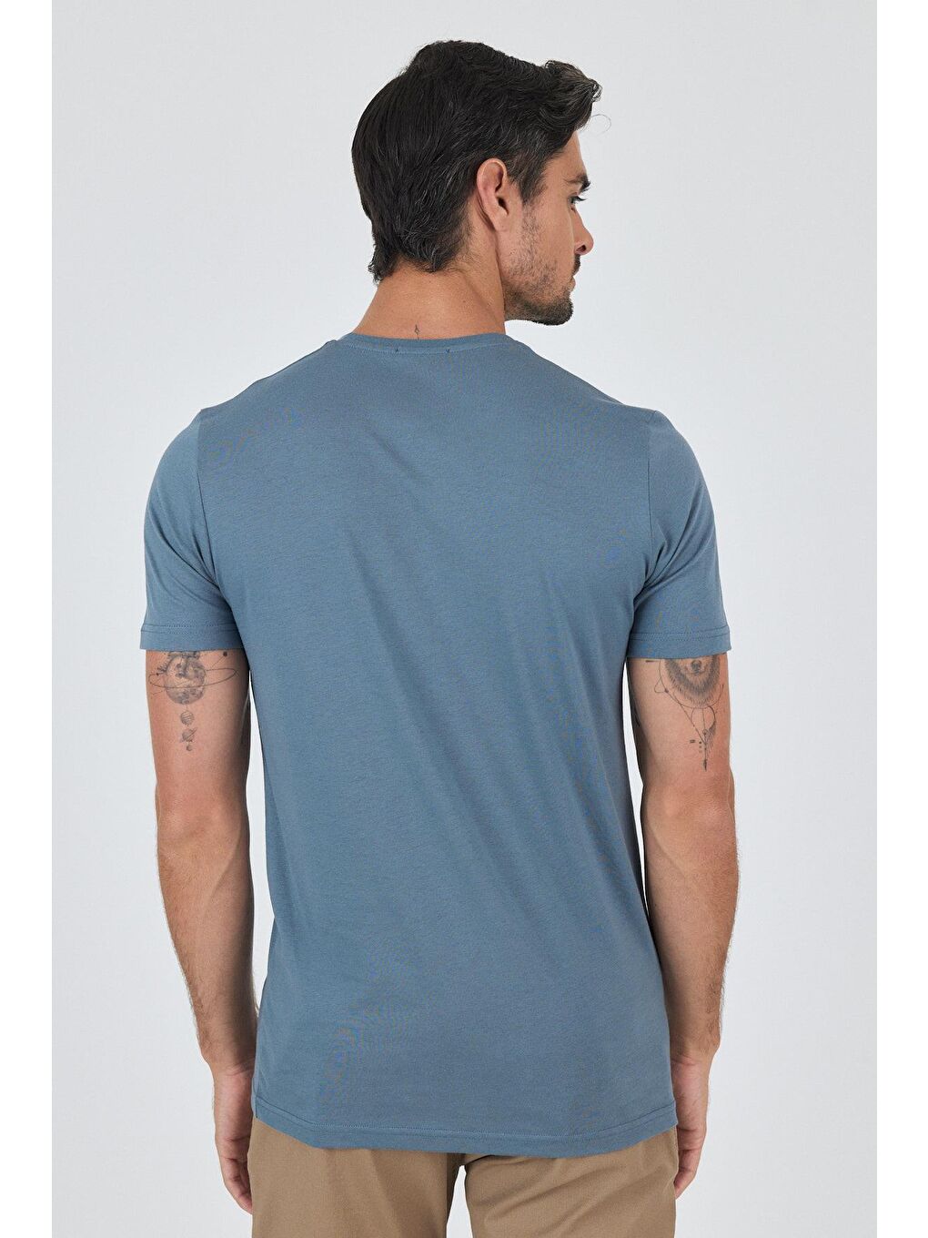 Mavi Kısa Kol Bisiklet Yaka Cepsiz Pamuk Casual Slim Fit %100 Pamuk Tişört 1011250158-4